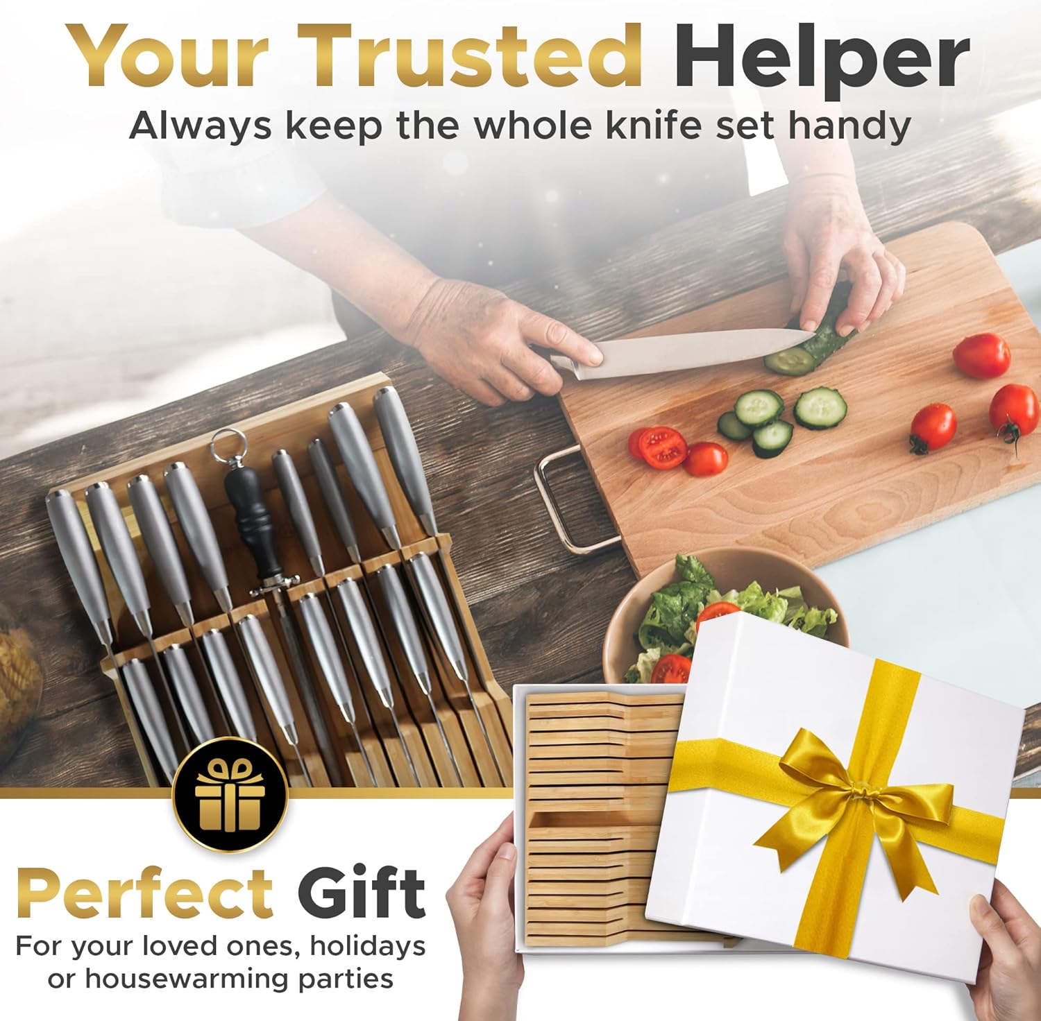 Bamboo Knife Holder Sharpener