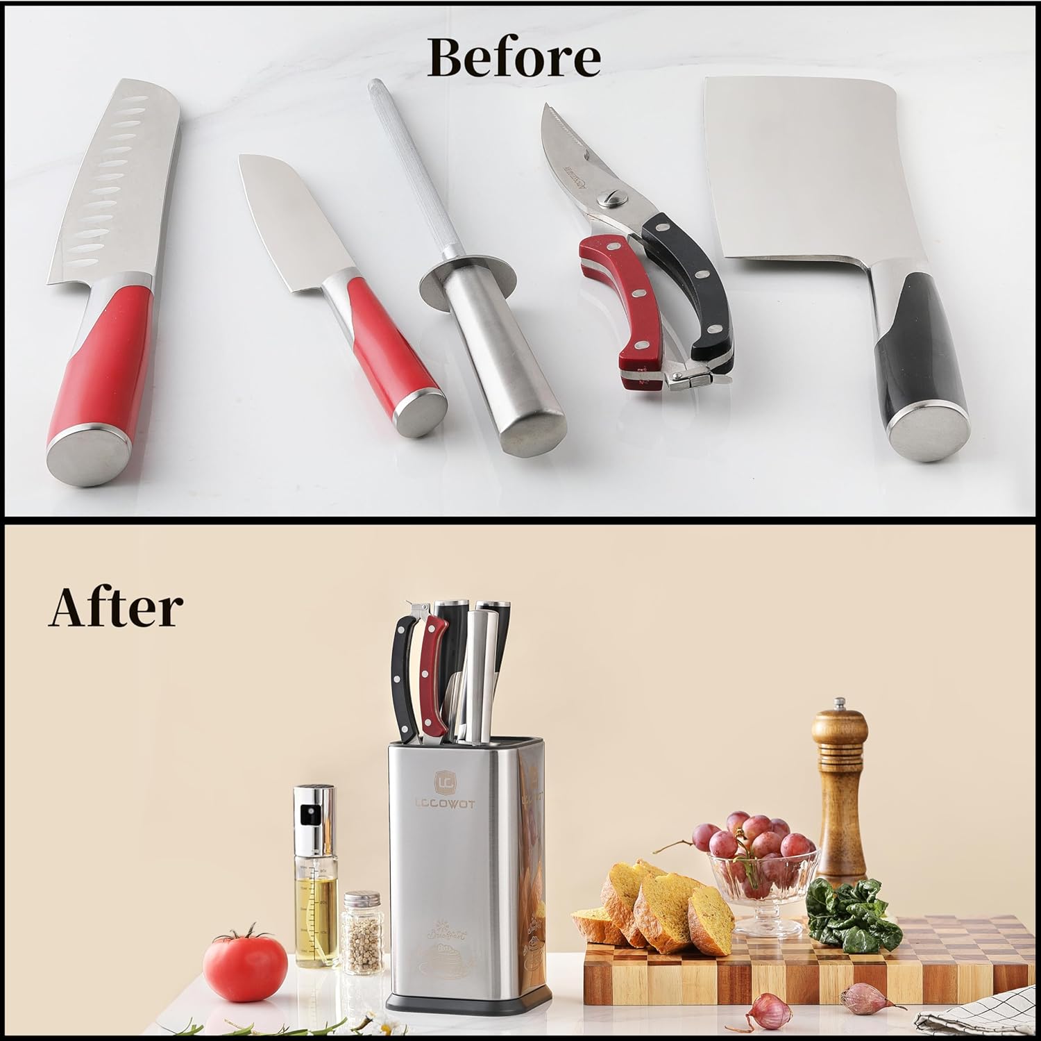 Lccowot Space-Saving Stainless Steel Knife Block