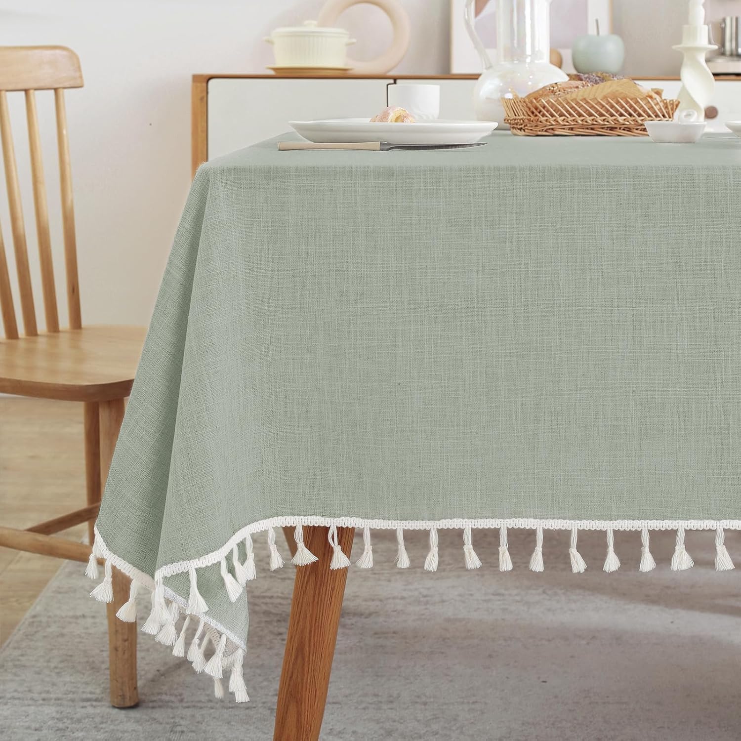 Rustic Tablecloth-BThroughout Hours waterproof elegant cotton linen tassel edge multi-use tablecloth