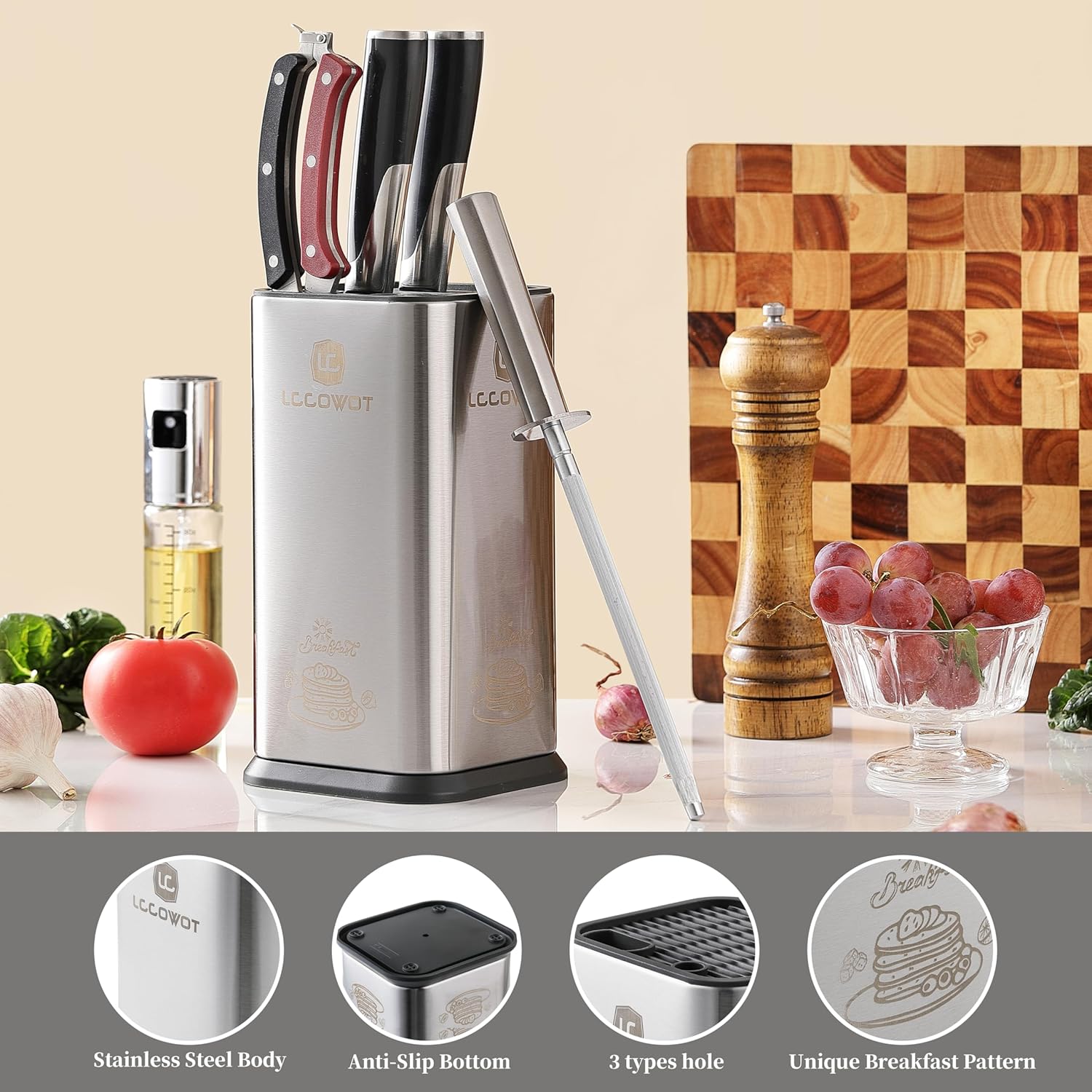 Lccowot Space-Saving Stainless Steel Knife Block