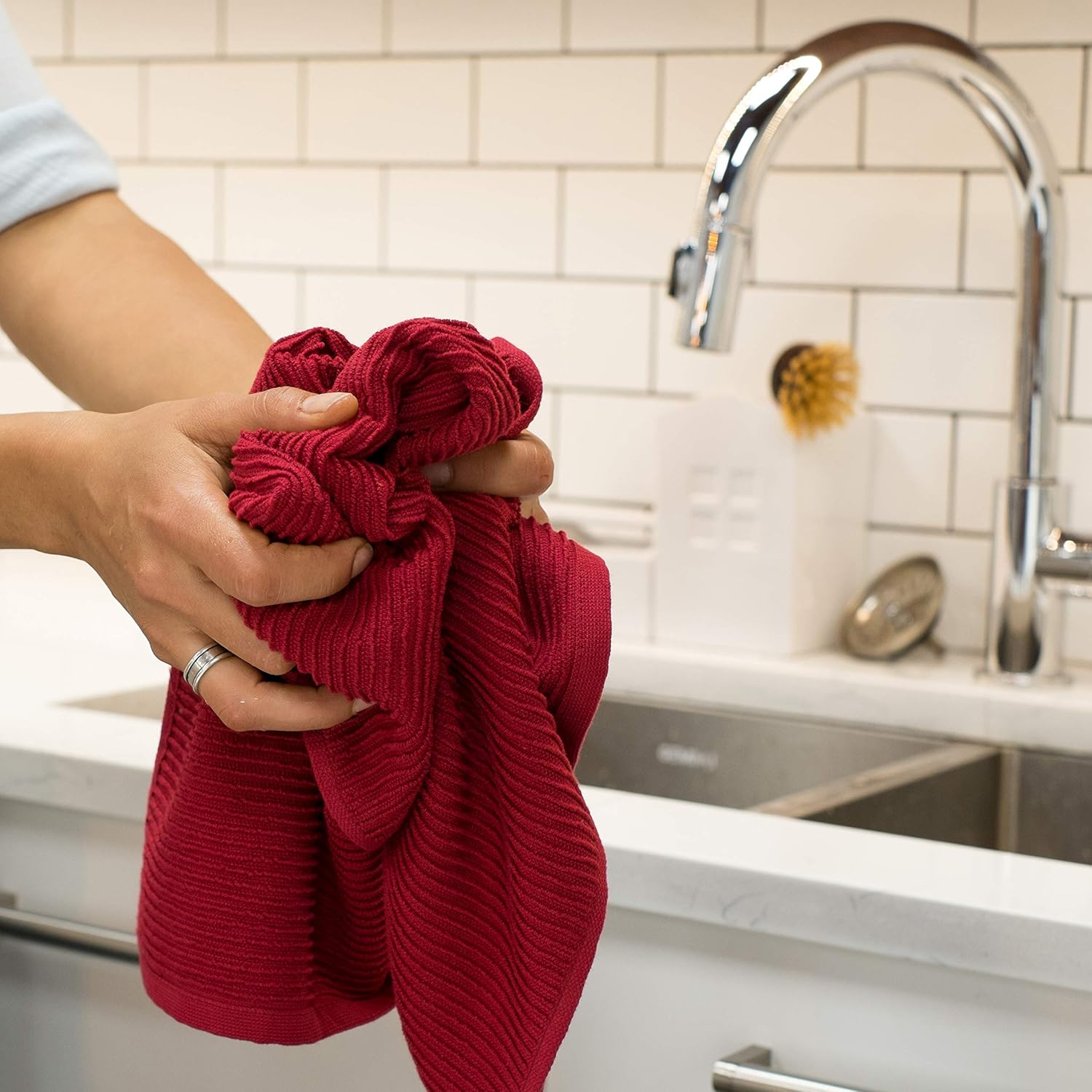 Now Designs Ripple Kitchen Towel Set of 2 Carmine