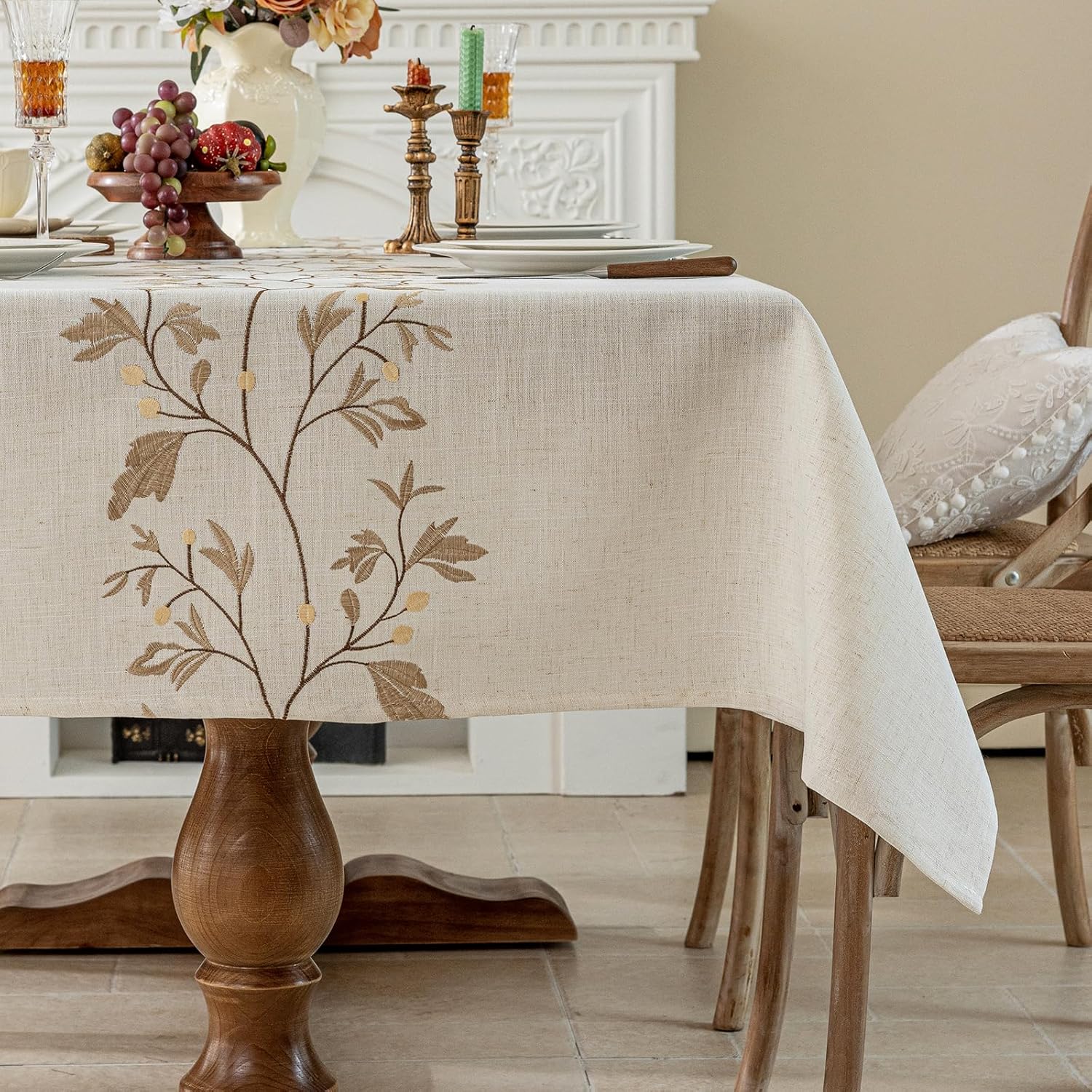 Joyfol Day Rustic Coffee Leaves Waterproof Linen Tablecloth for Dining