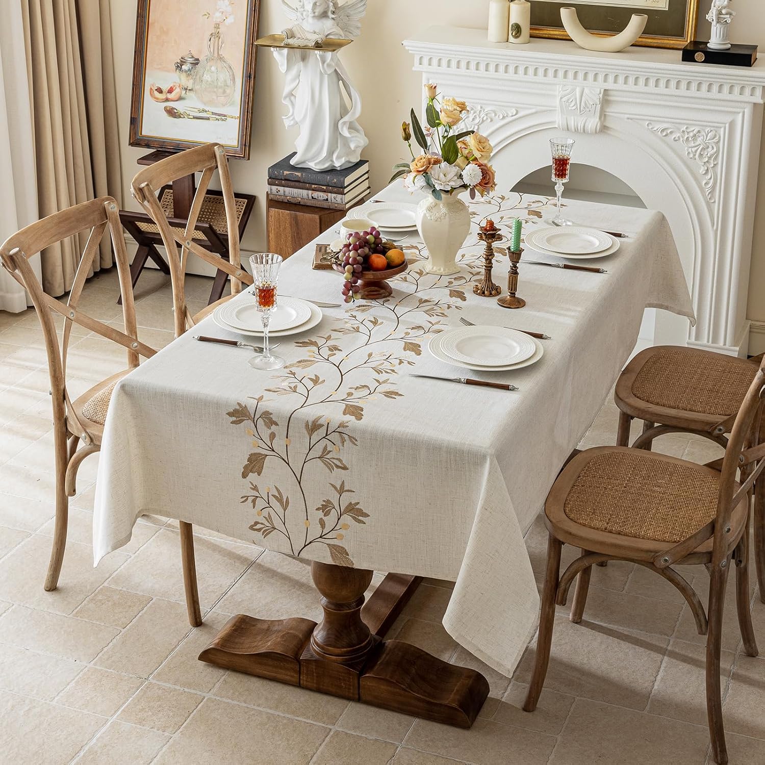 Joyfol Day Rustic Coffee Leaves Waterproof Linen Tablecloth for Dining