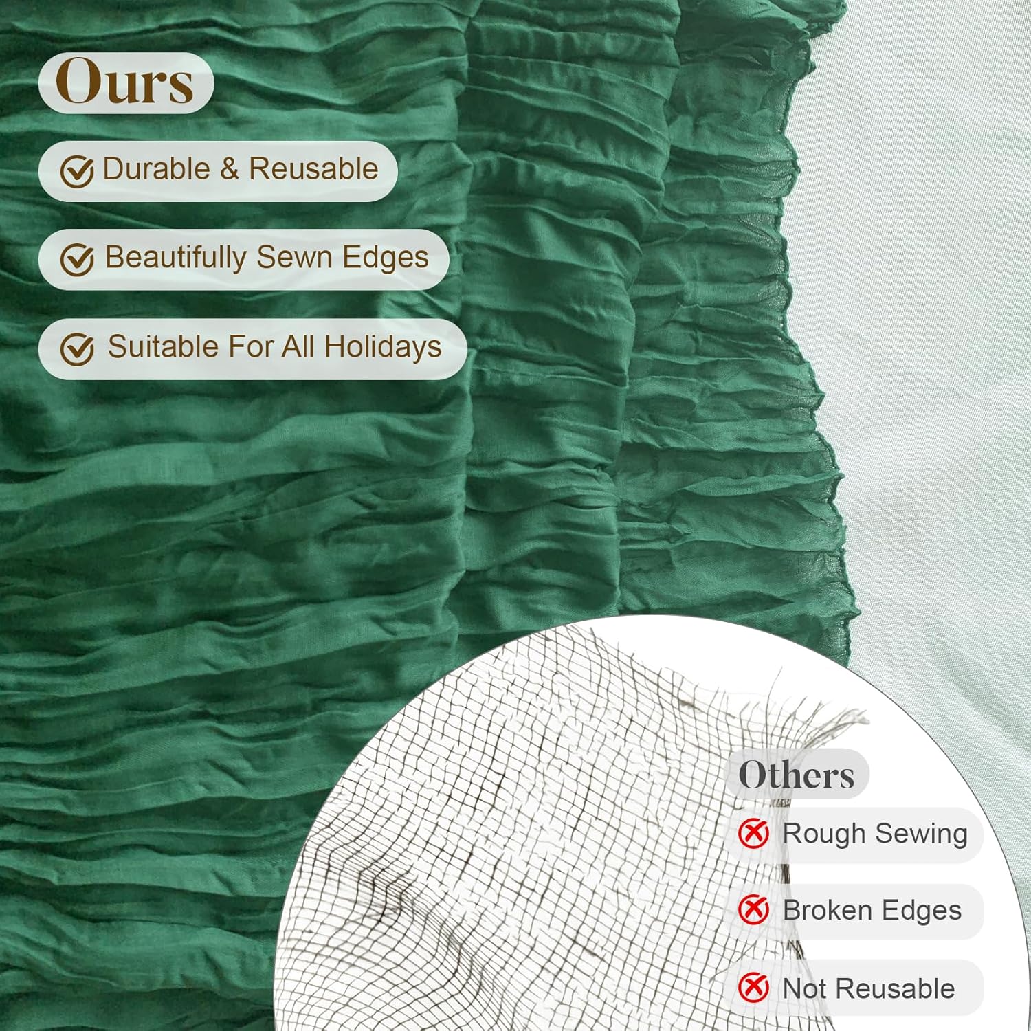 Pusunas Cheesecloth Table Runner 2 Pack 10 Ft Emerald Green