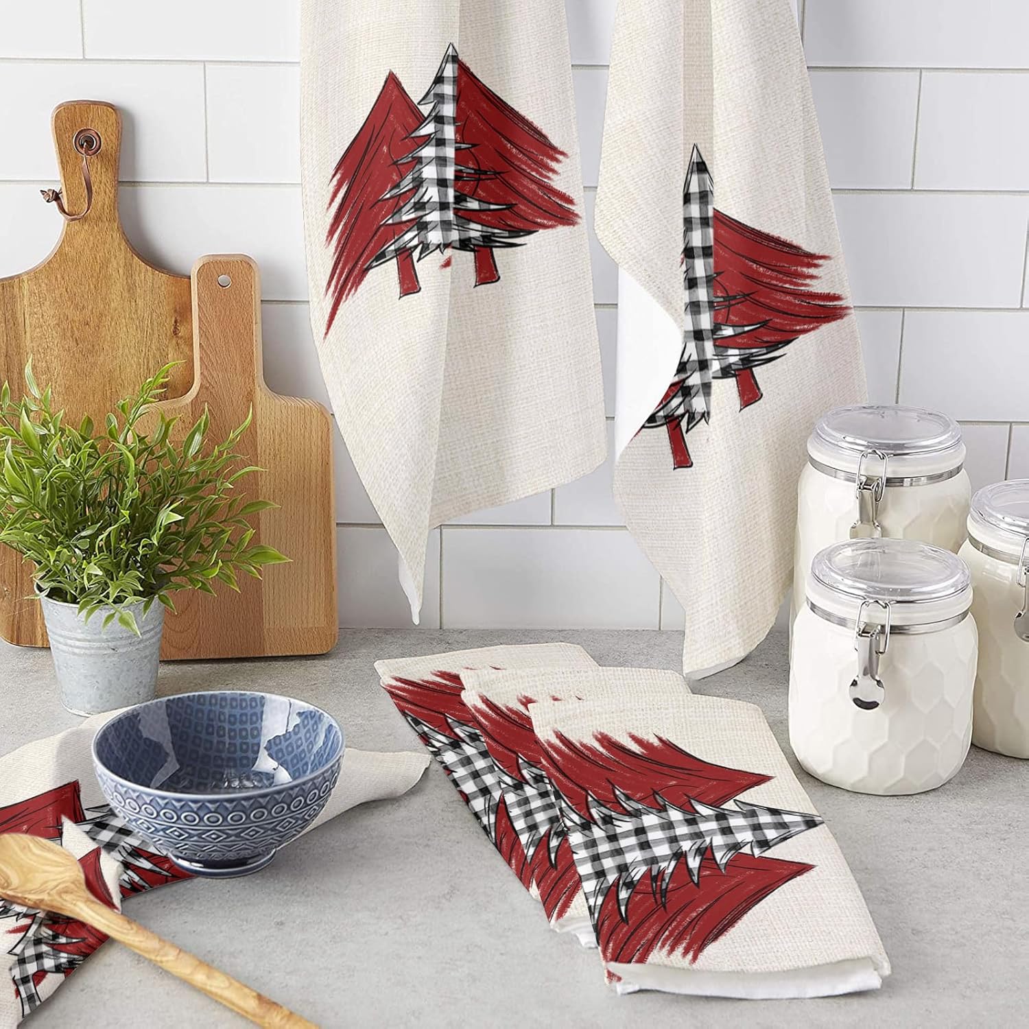 ZOE GARDEN Christmas Tree Checkered Kitchen Towel 18x28