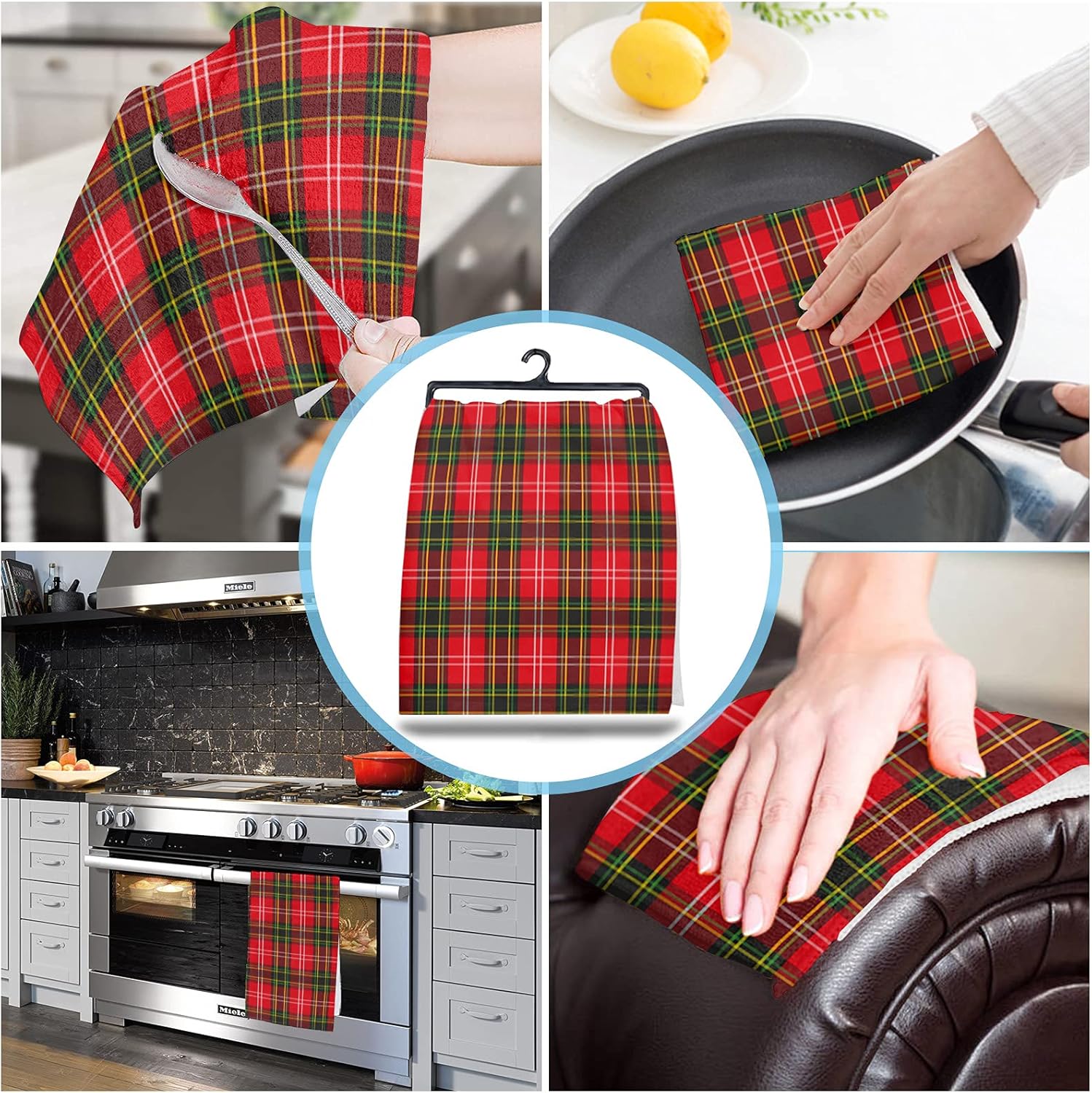 Beisseid Christmas Kitchen Towels Red Green Buffalo Plaid Soft Fingertip Hand Towels Set