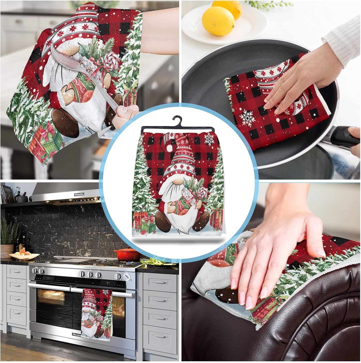 18x28 Red Black Gnomes Pine Tree Kitchen Towels