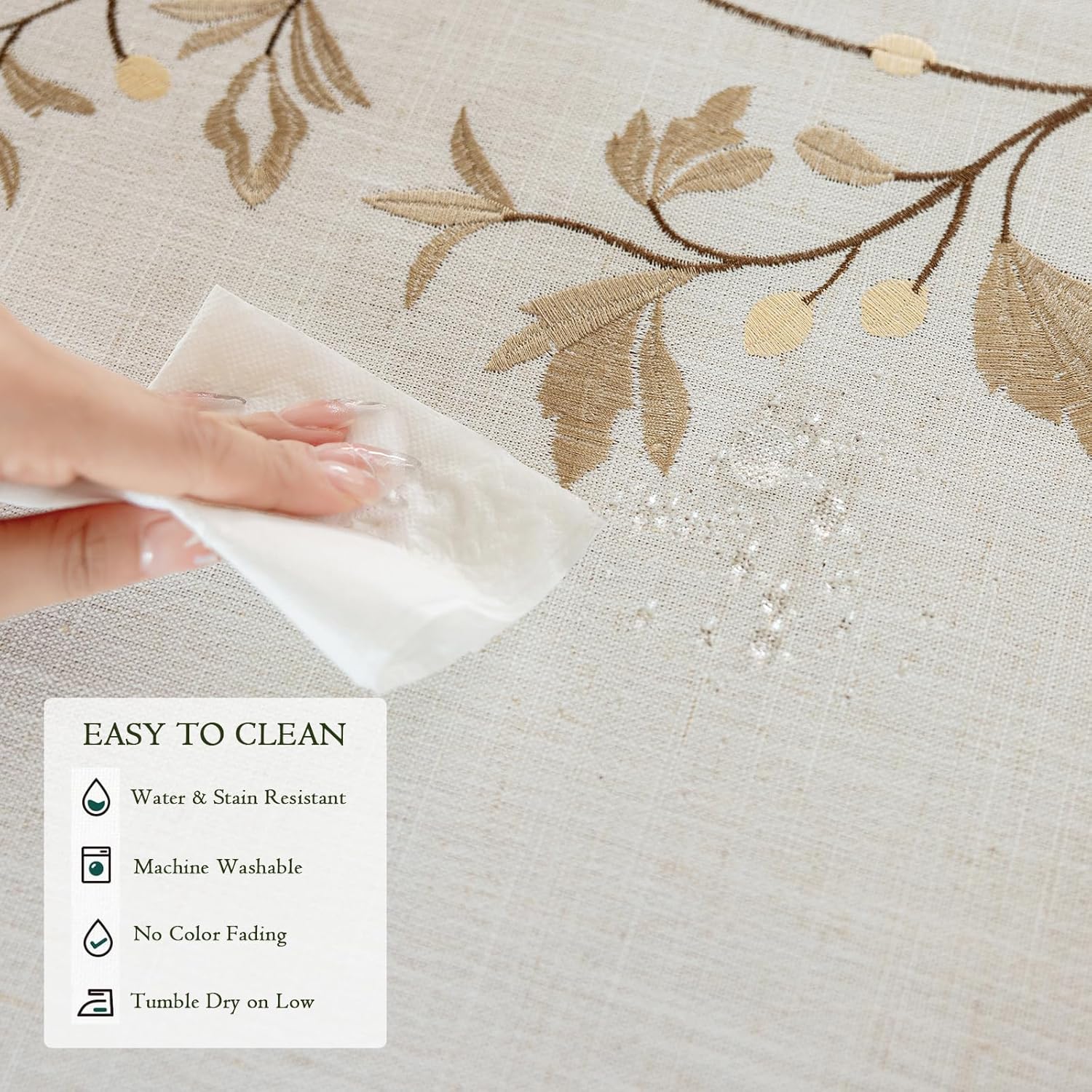 Joyfol Day Rustic Coffee Leaves Waterproof Linen Tablecloth for Dining