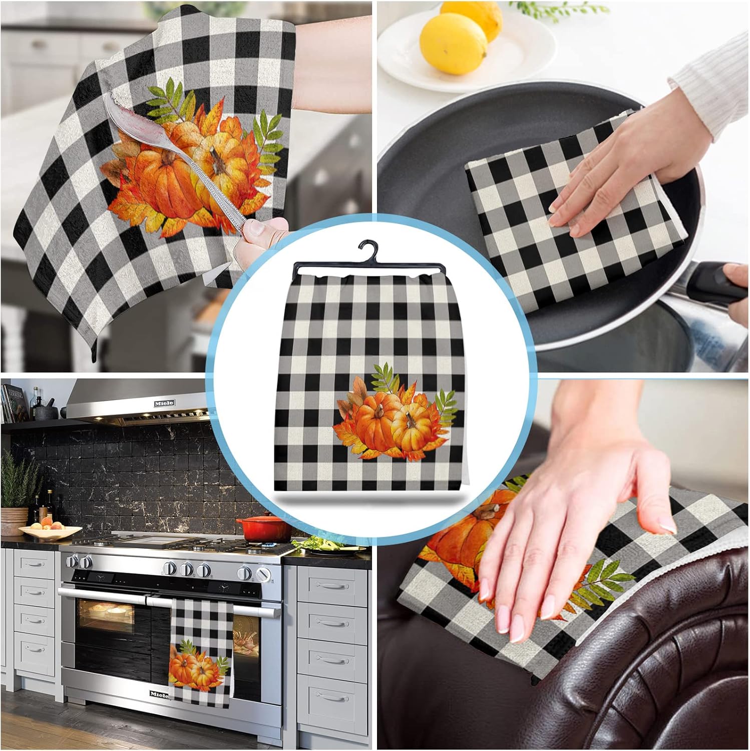 ZOE GARDEN Buffalo Plaid Black Kitchen Towels