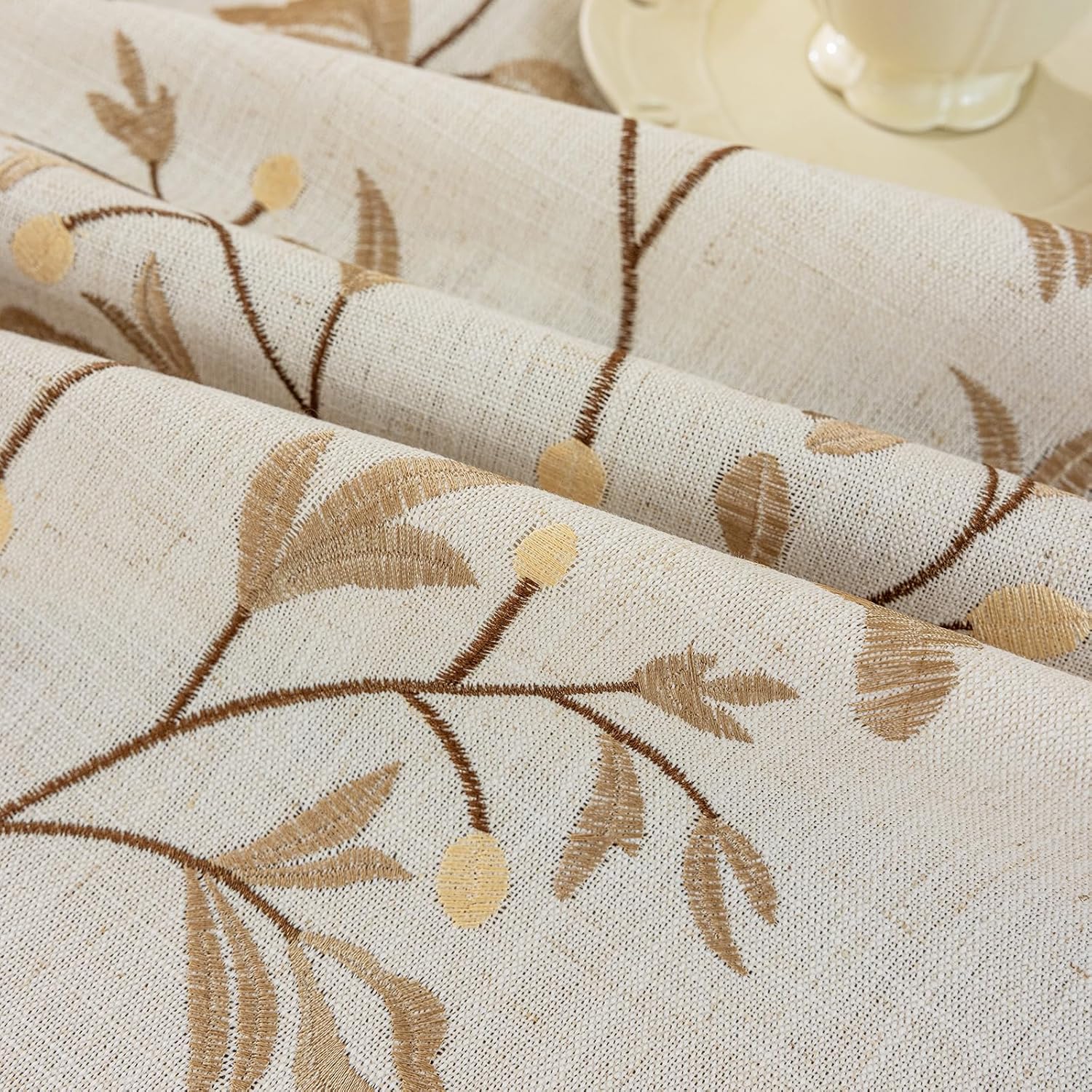 Joyfol Day Rustic Coffee Leaves Waterproof Linen Tablecloth for Dining
