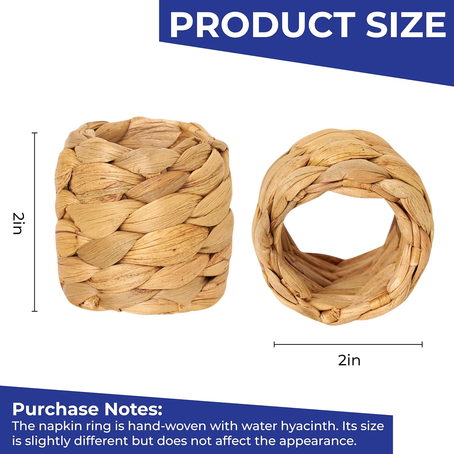 Eco-Friendly Napkin Rings WITH 20 Woven Hyacinth Napkins