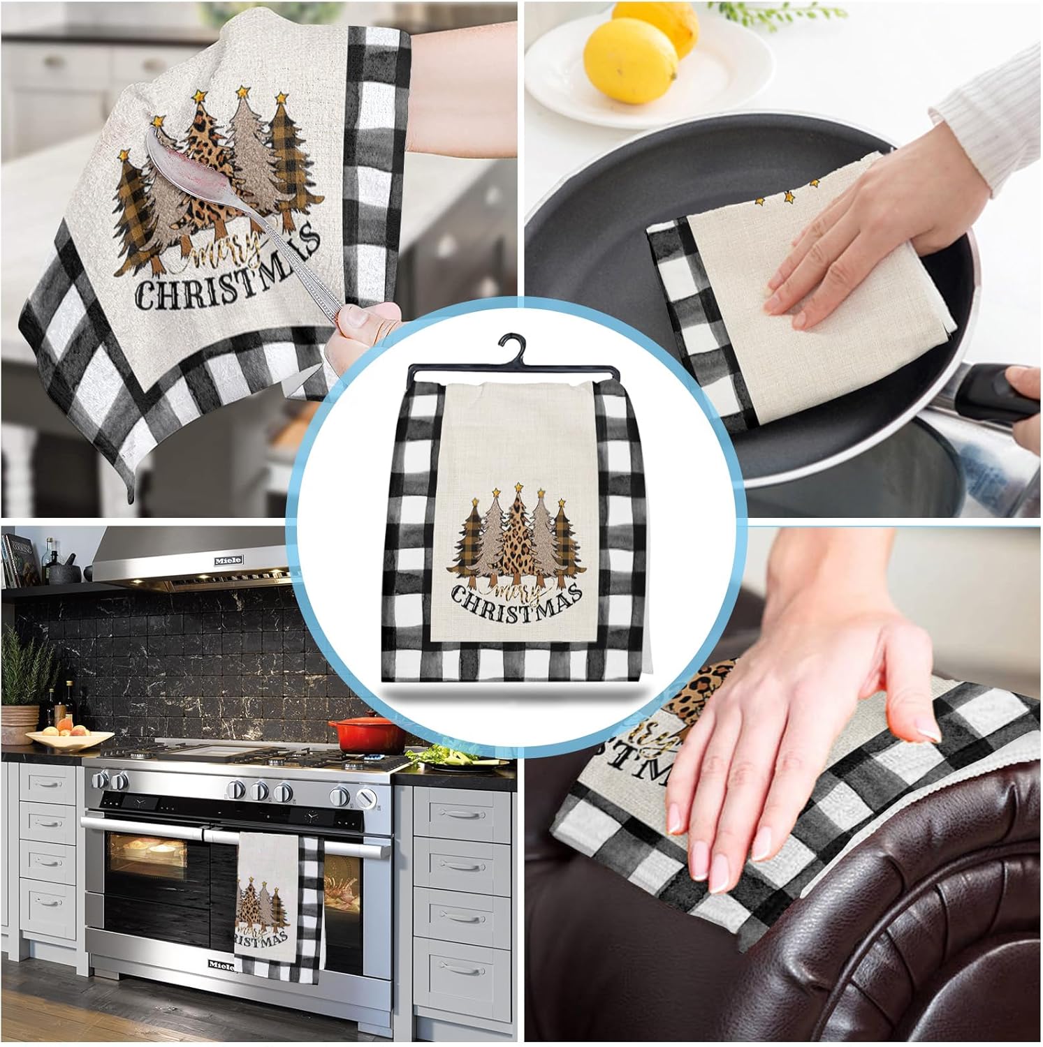 Leopard Plaid Kitchen Towels Absorbent Durable Perfect Holiday Gift