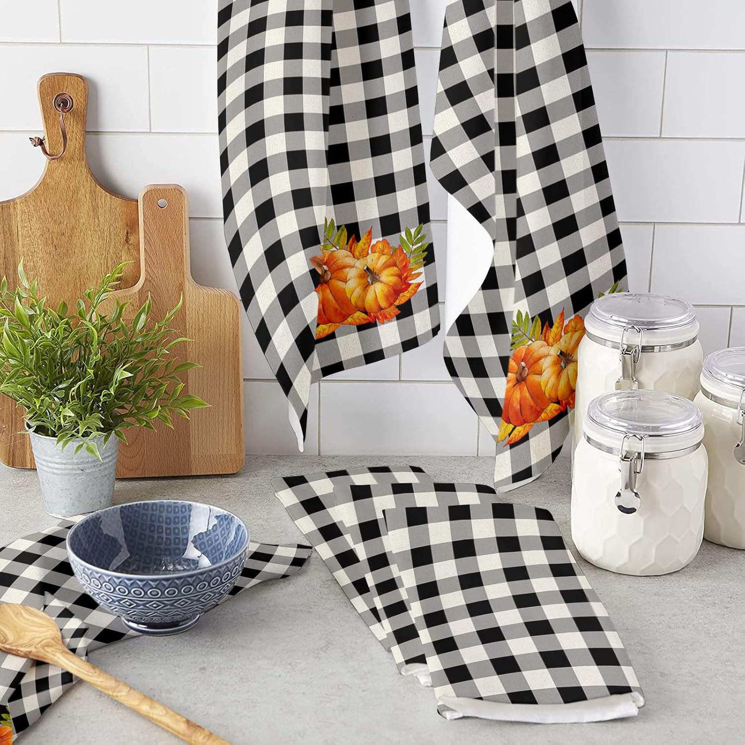 ZOE GARDEN Buffalo Plaid Black Kitchen Towels