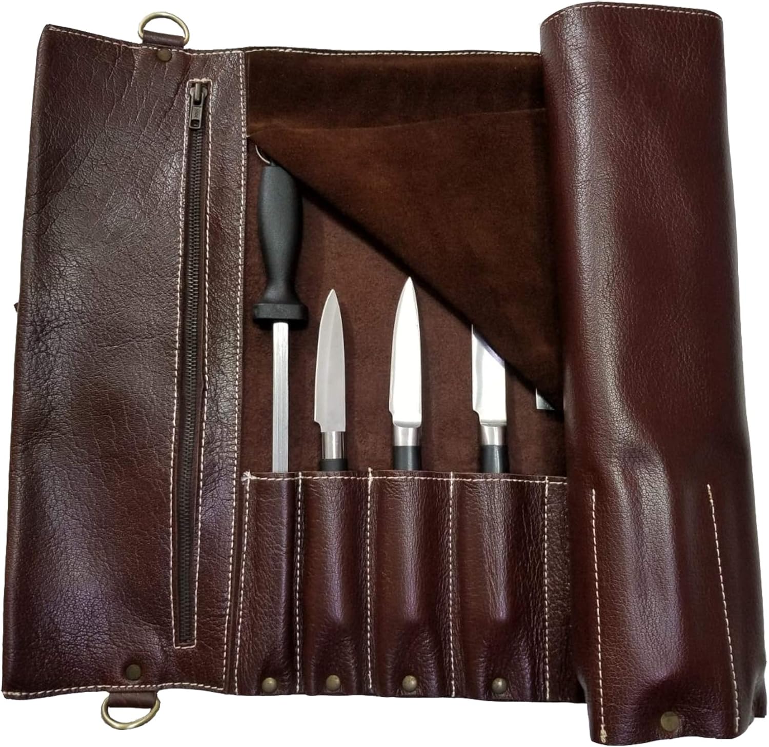 Solid Premium Leather Chef Knife Bag Roll with 10 slots space