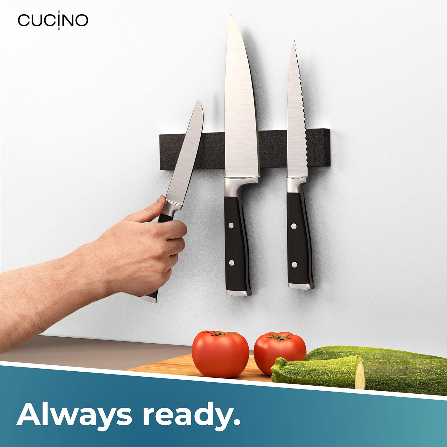 Cucino Magnetic Knife Holder for Wall 10 No Drilling Stainless Steel Black