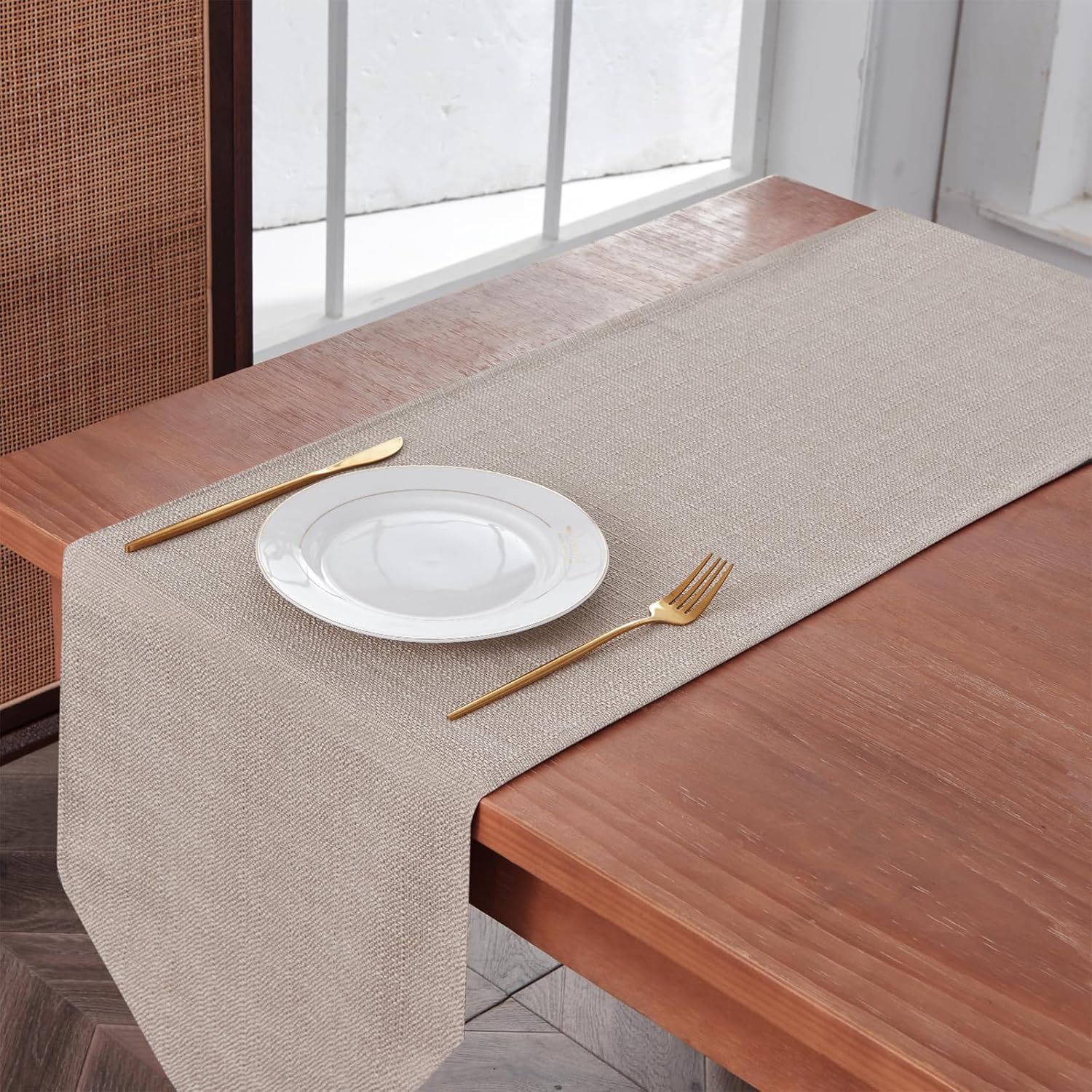 Waterproof Linen Style Runner 14x118 Beige