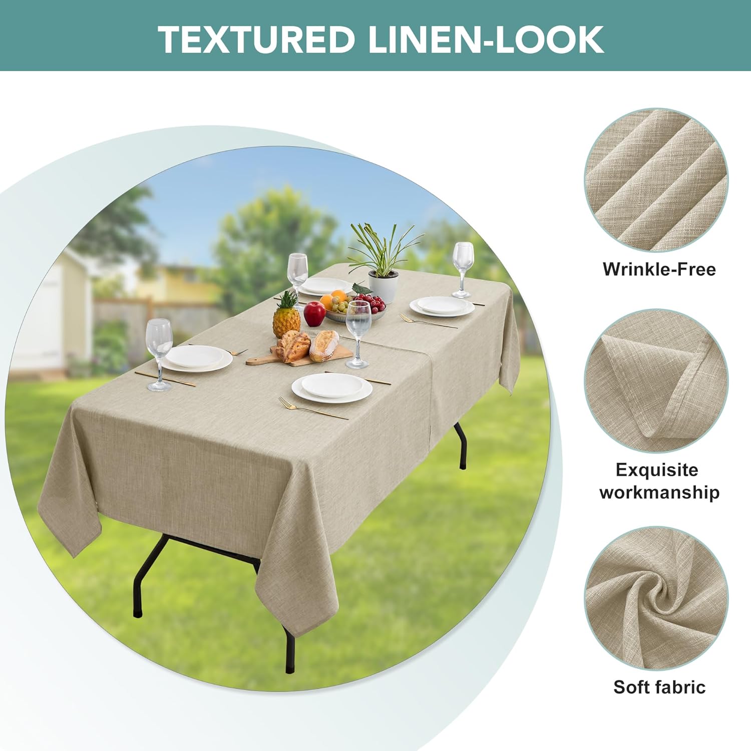 LUSHVIDA Outdoor Tablecloth with Umbrella - Durable and Water-Resistant
