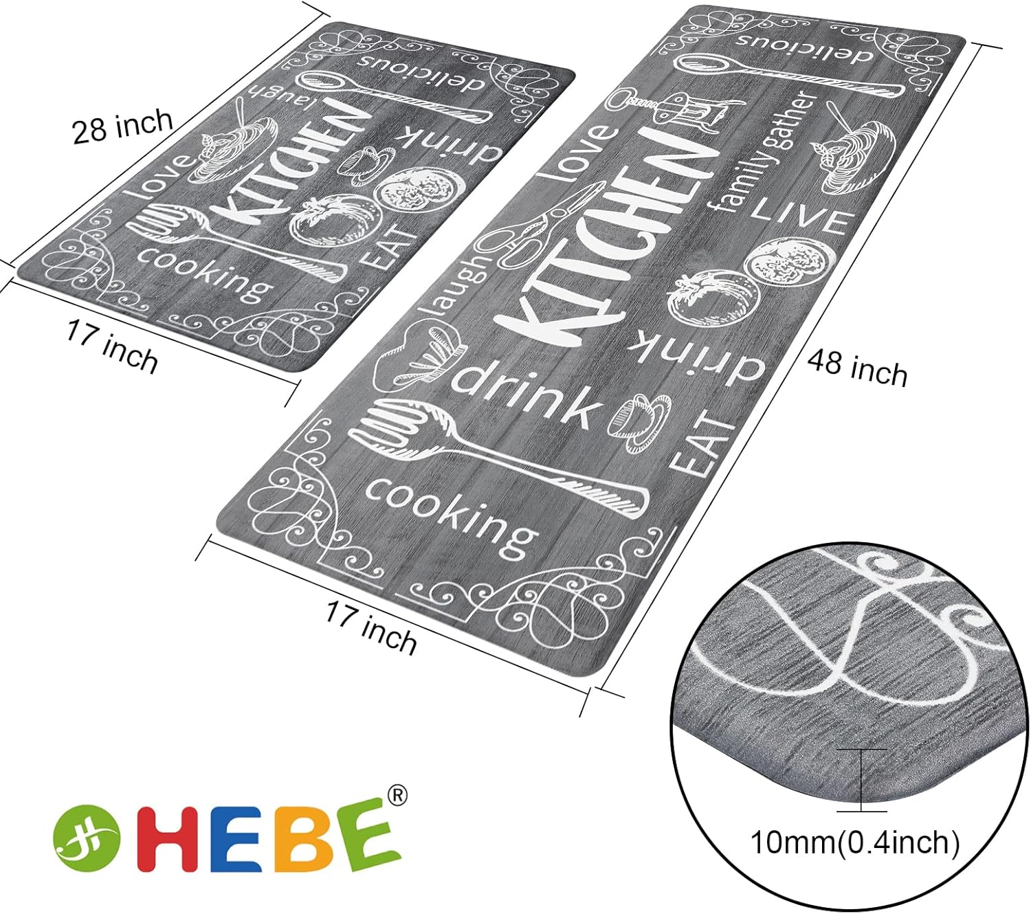 Safe Durable Anti-Fatigue Kitchen Rugs Set for Floors Standing Desks