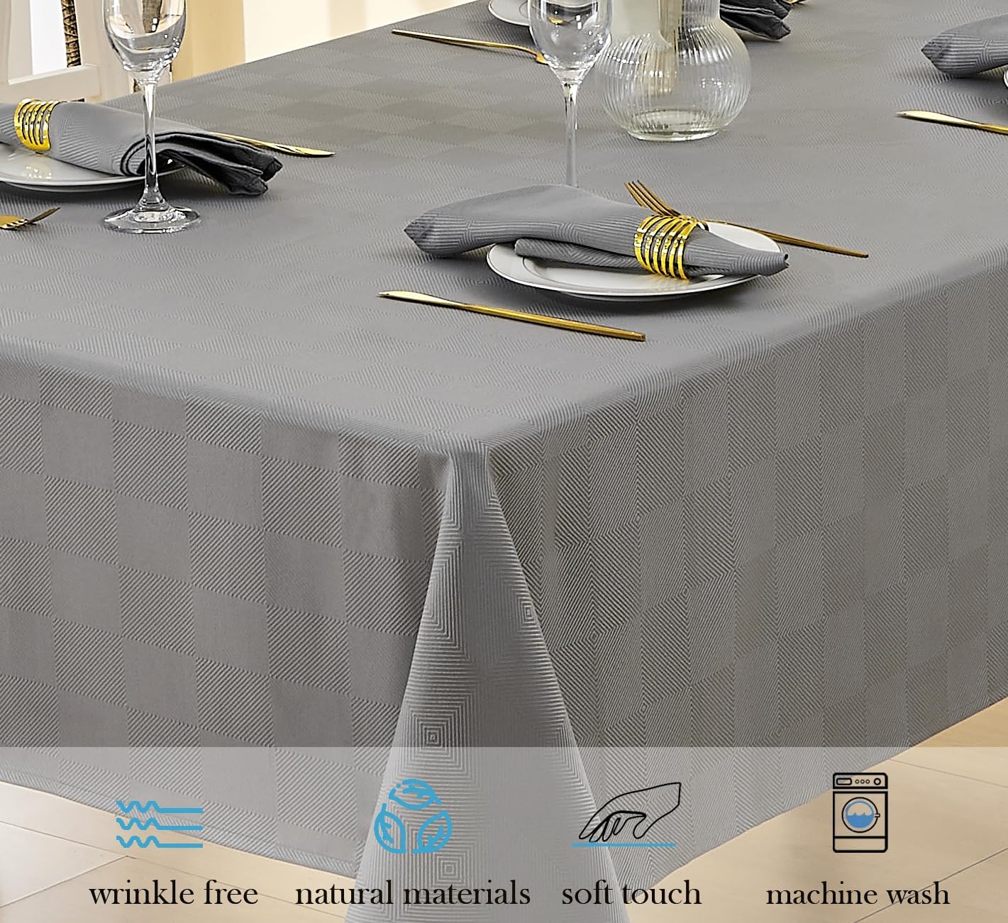 Elegant Grid Tablecloth waterproof for Kitchen Outdoor