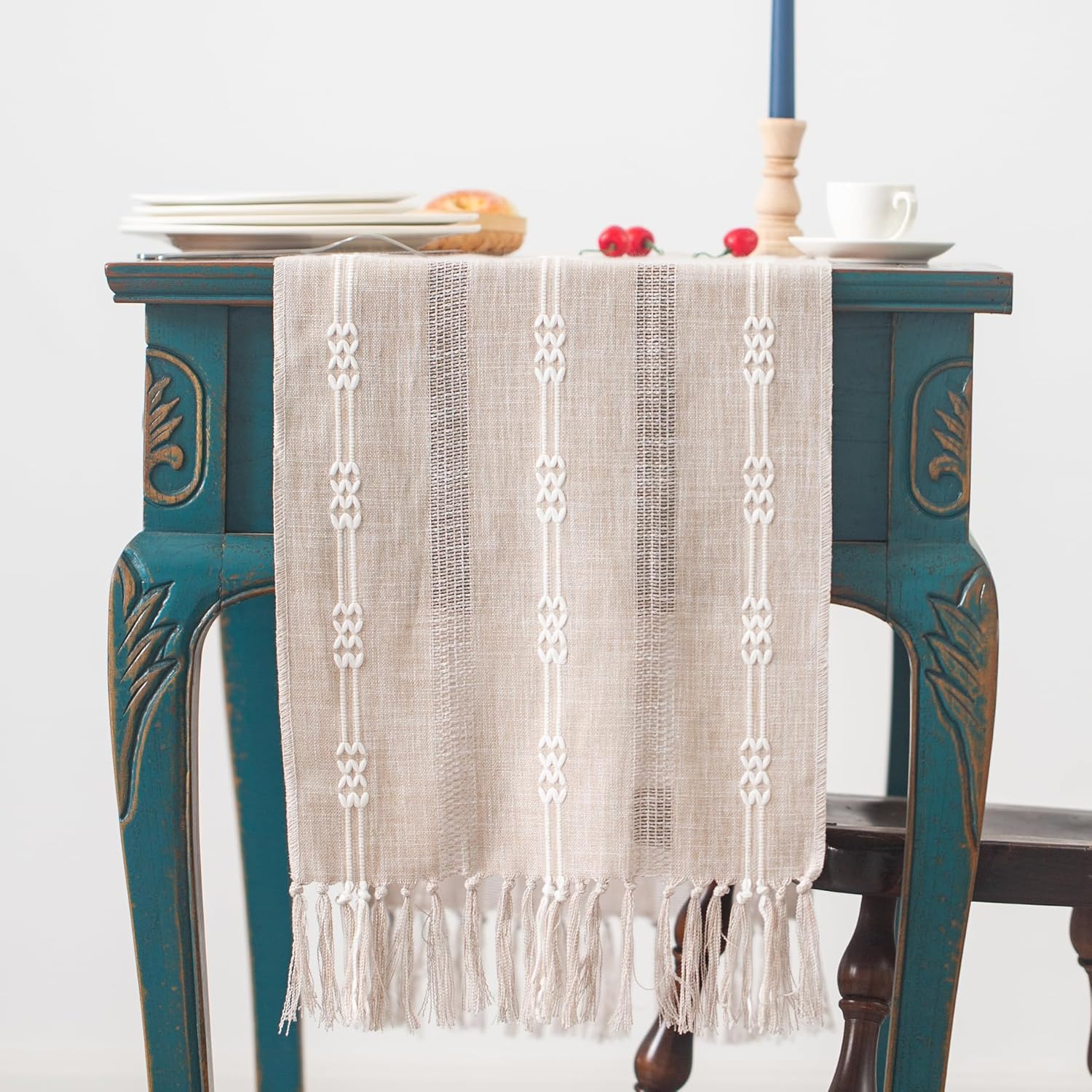 Hpxrom Rustic Braided Linen Table Runner