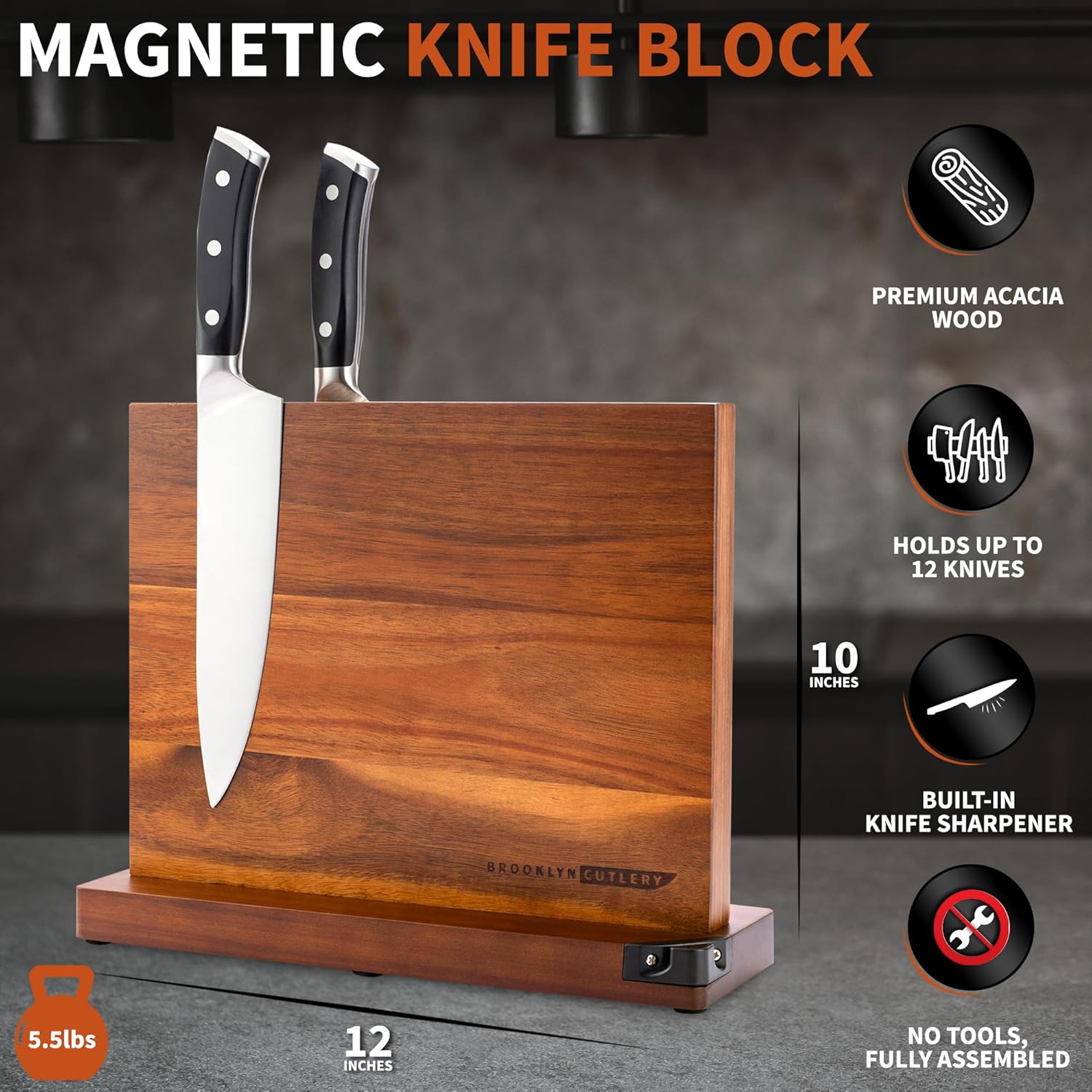 Magnetic Knife Block with Acacia Wood