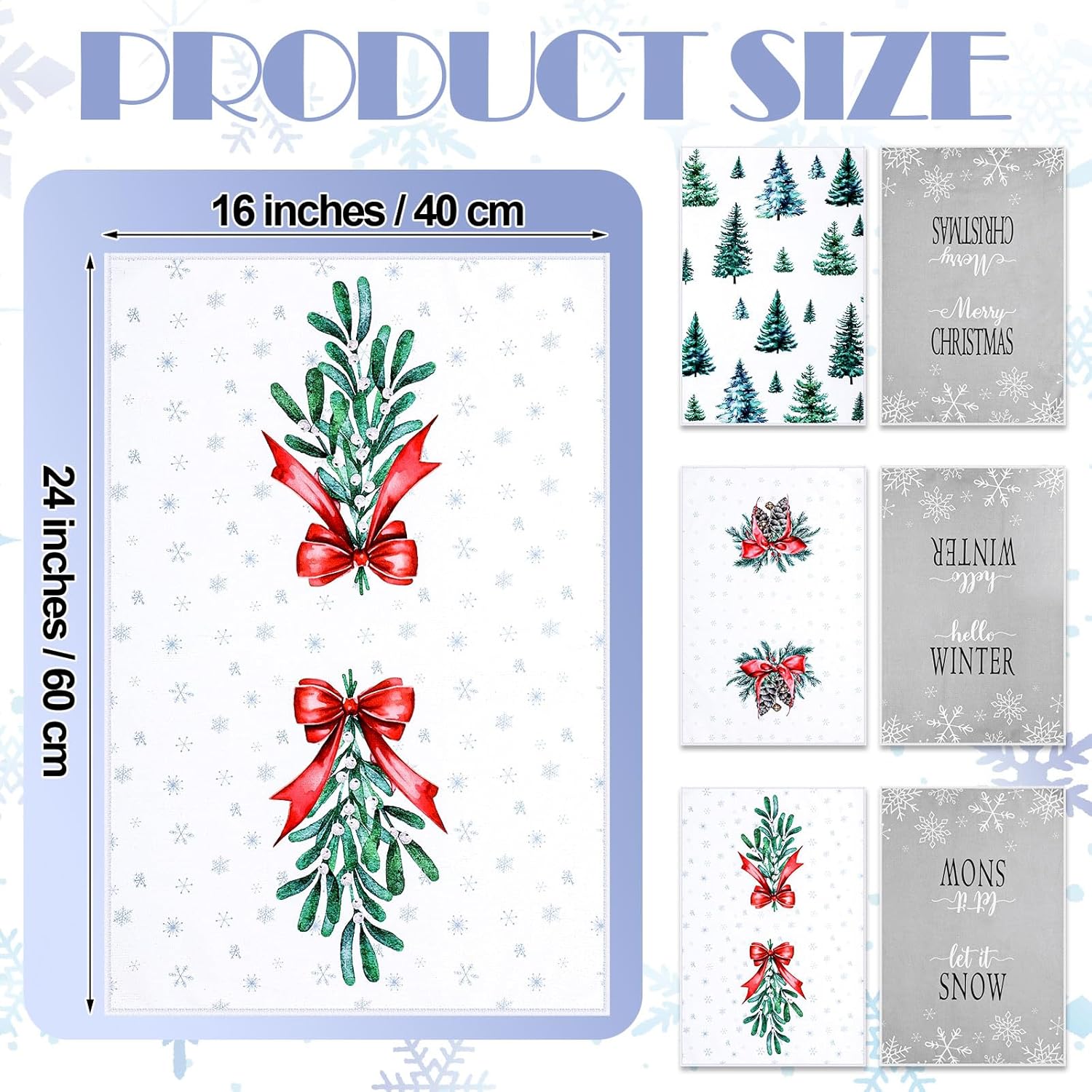 Macarrie 6 Pcs Christmas Kitchen Towels - Snowflakes Trees Mistletoe for Holiday Use