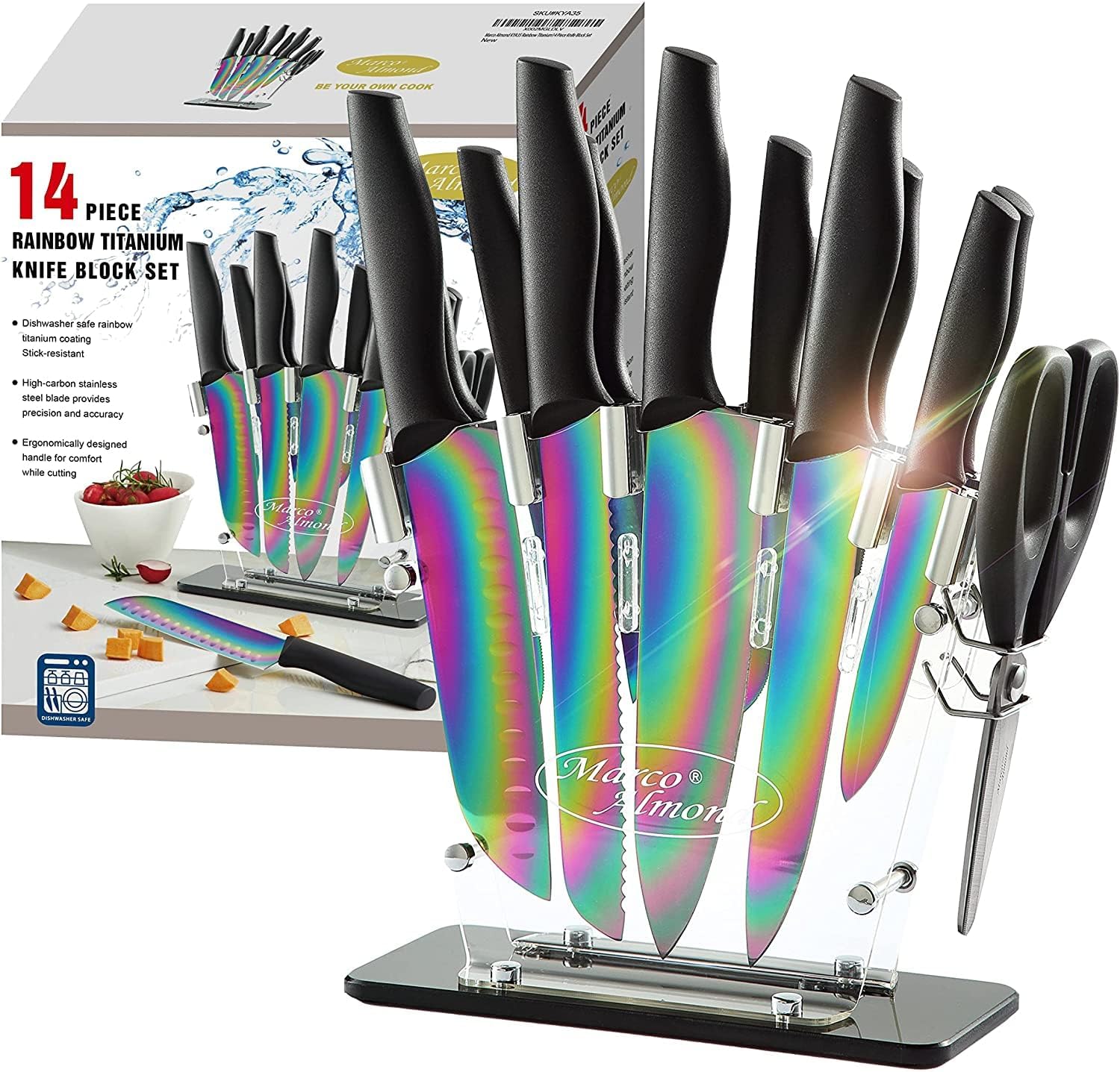 Marco Almond 14-Piece Rainbow Knife Block Set