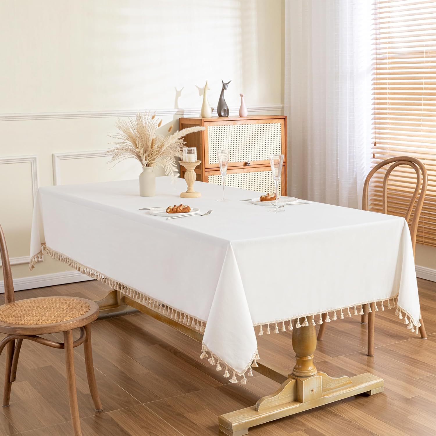 MYSKY HOME White Table Cloth 55X86 for 6-8 Seats