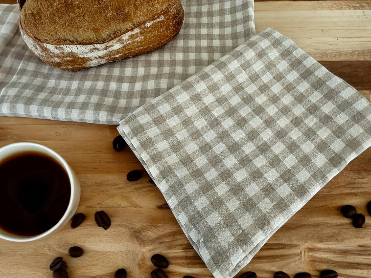 Eight Owls Stonewashed Linen Dish Towels - Set of 2 Natural Check 1