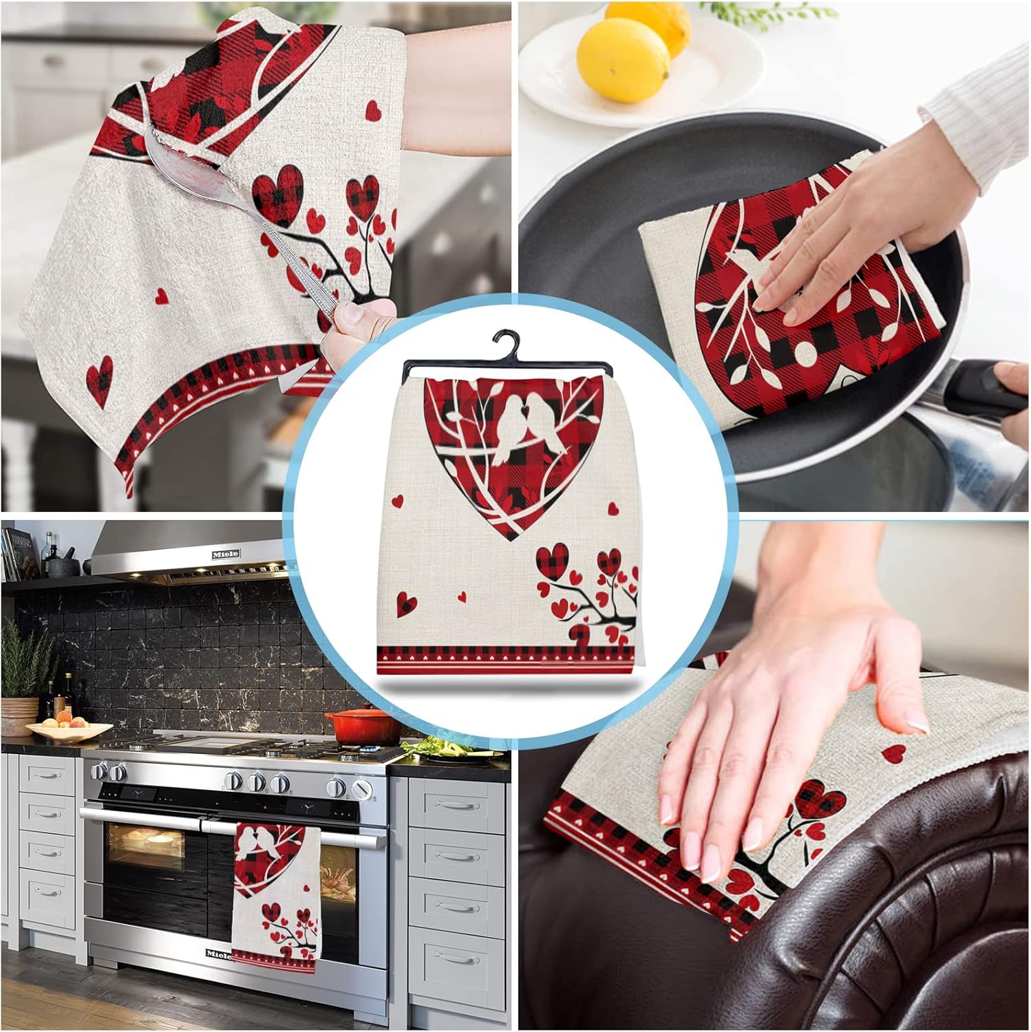 ZOE GARDEN Red Saint Love-Tree Country Plaid Dish Towels