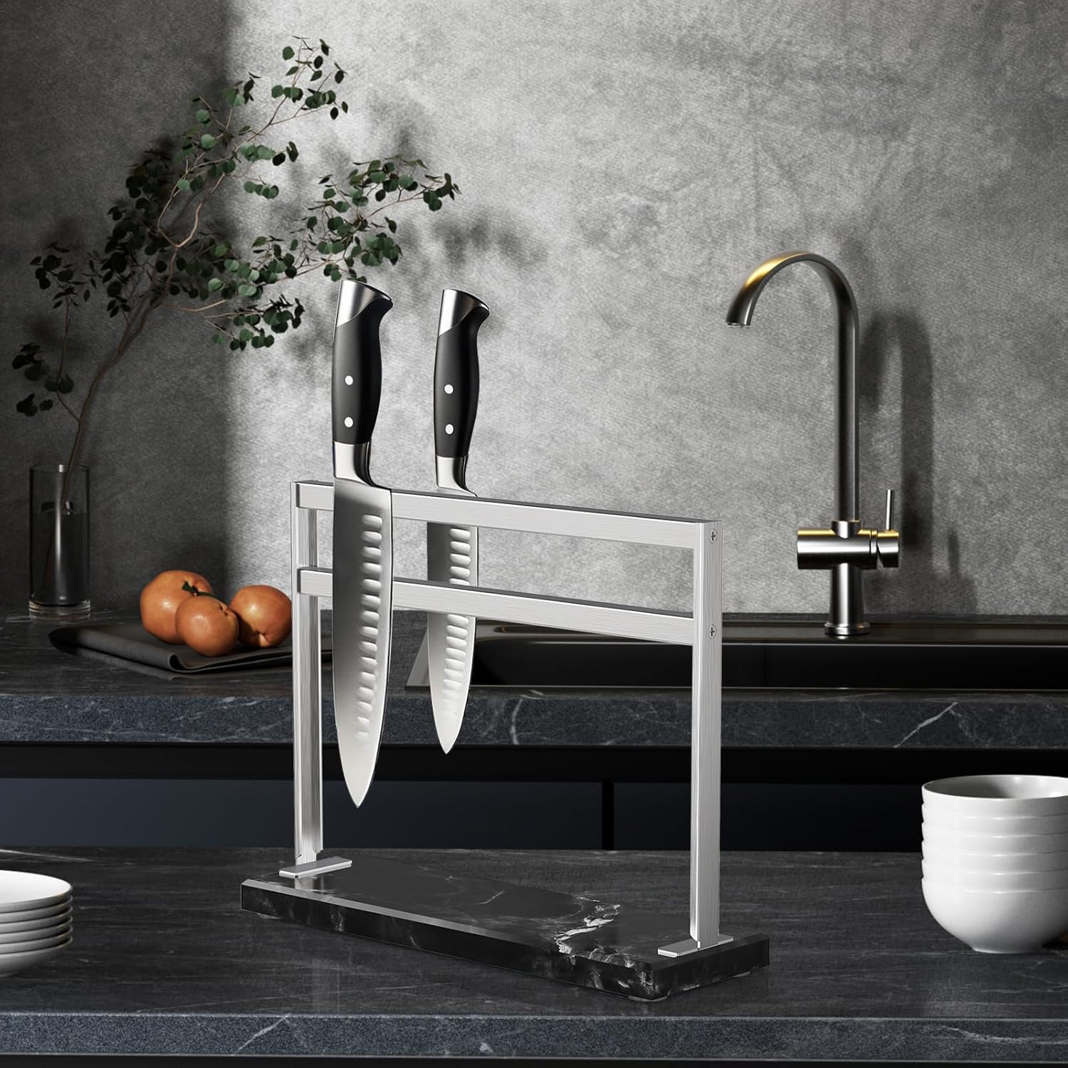 Magnetic Knife Block with Marble Base