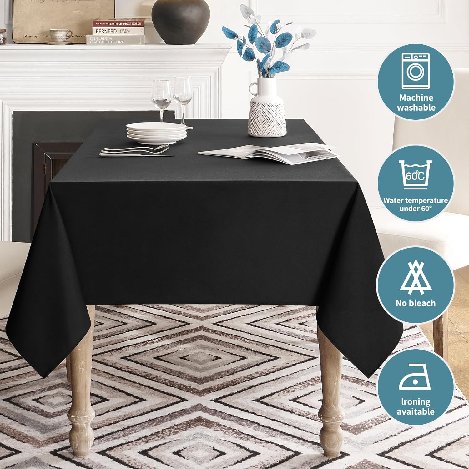 Luxury Tablecloth for Dining Spill-Proof 60x84 Black Veblandy Home Kitchen