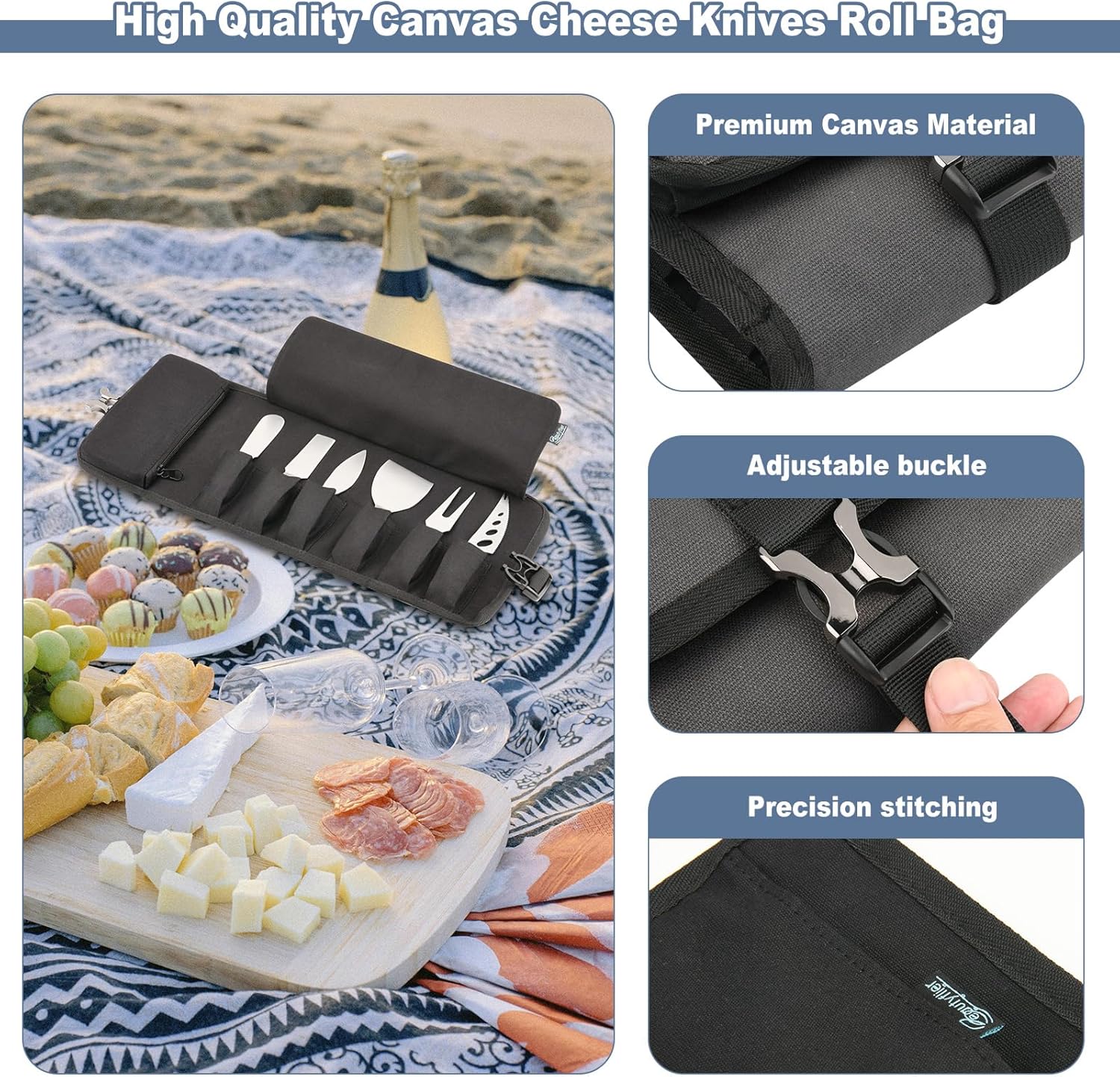 Cheese Knife Organizing Case Mini Knives Roll Bag for Travel Parties