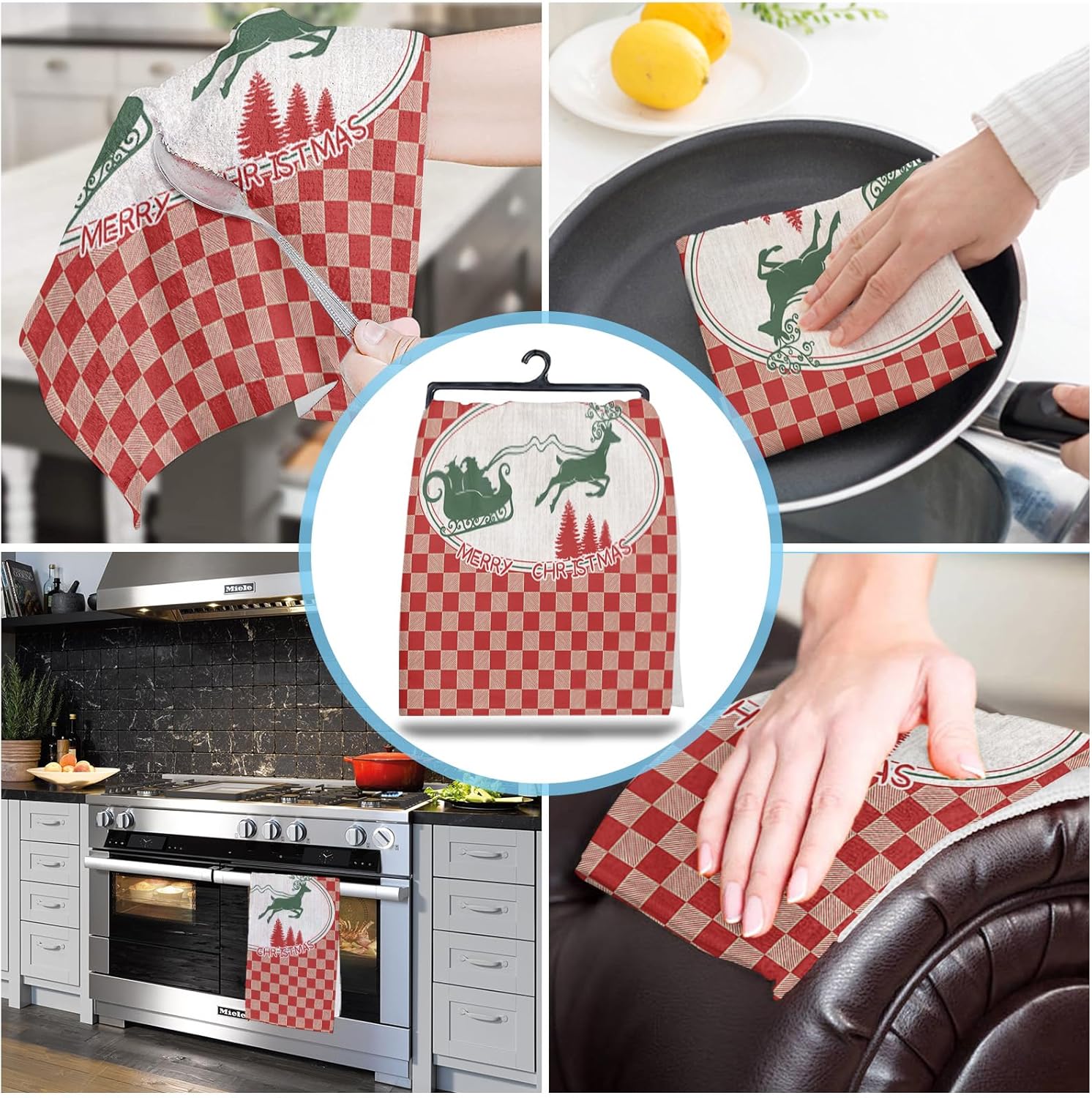 Rustic Red Christmas Sleigh Dish Towels