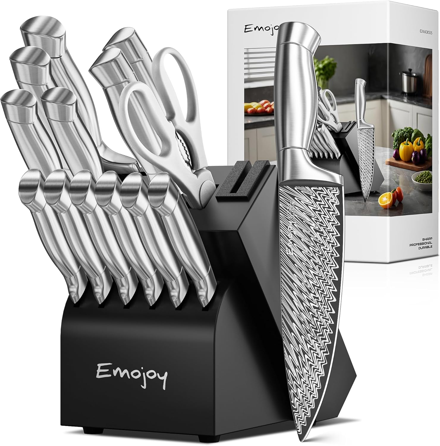 Perfect 15-Piece Knife Set with Block for Home Kitchen