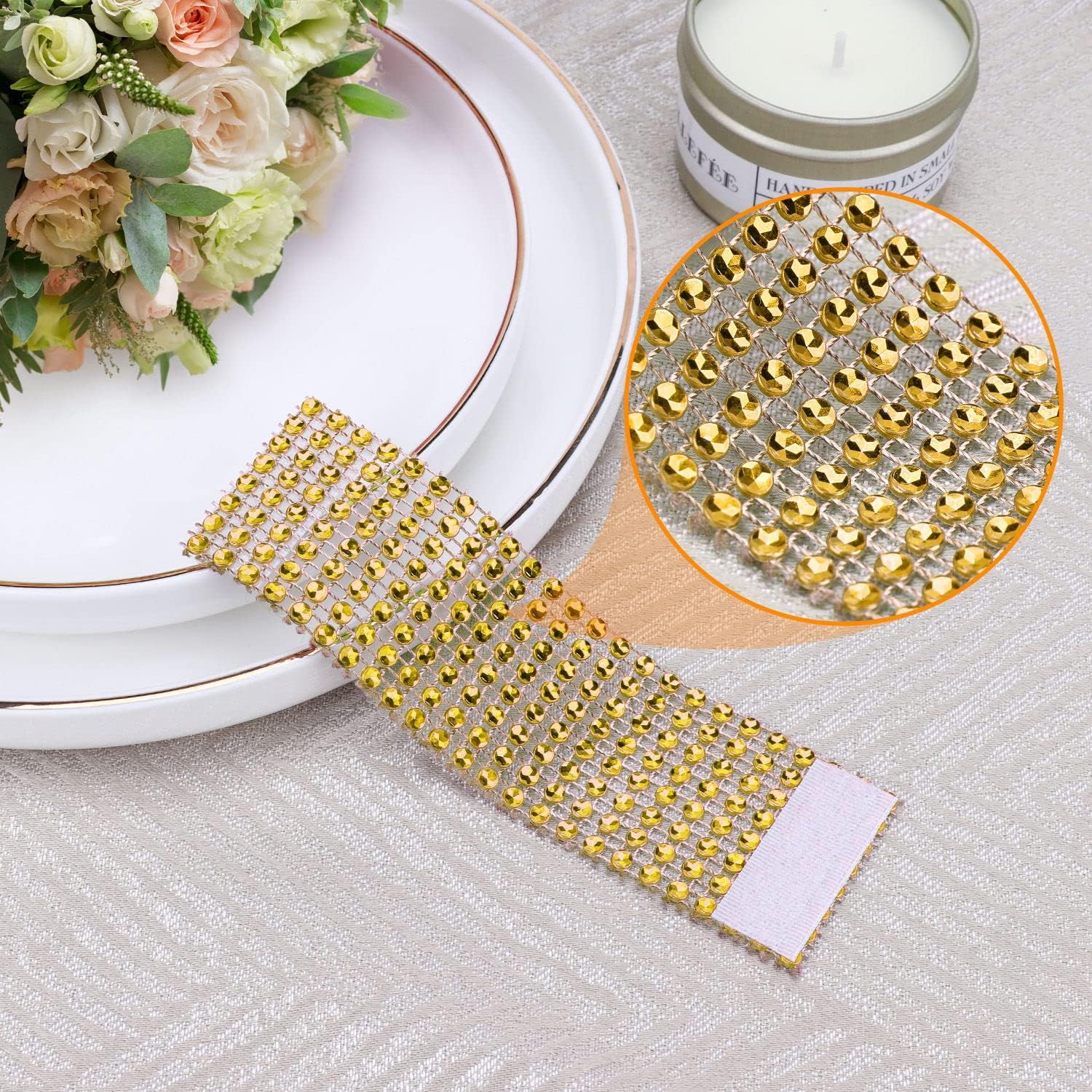 Glowing Gold Rhinestone Napkin Rings Set of 150 for Weddings Special Occasions
