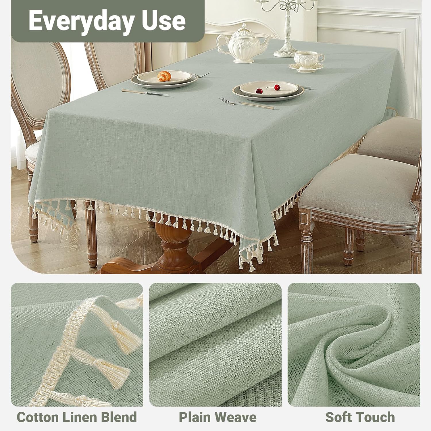 Rustic Tablecloth-BThroughout Hours waterproof elegant cotton linen tassel edge multi-use tablecloth