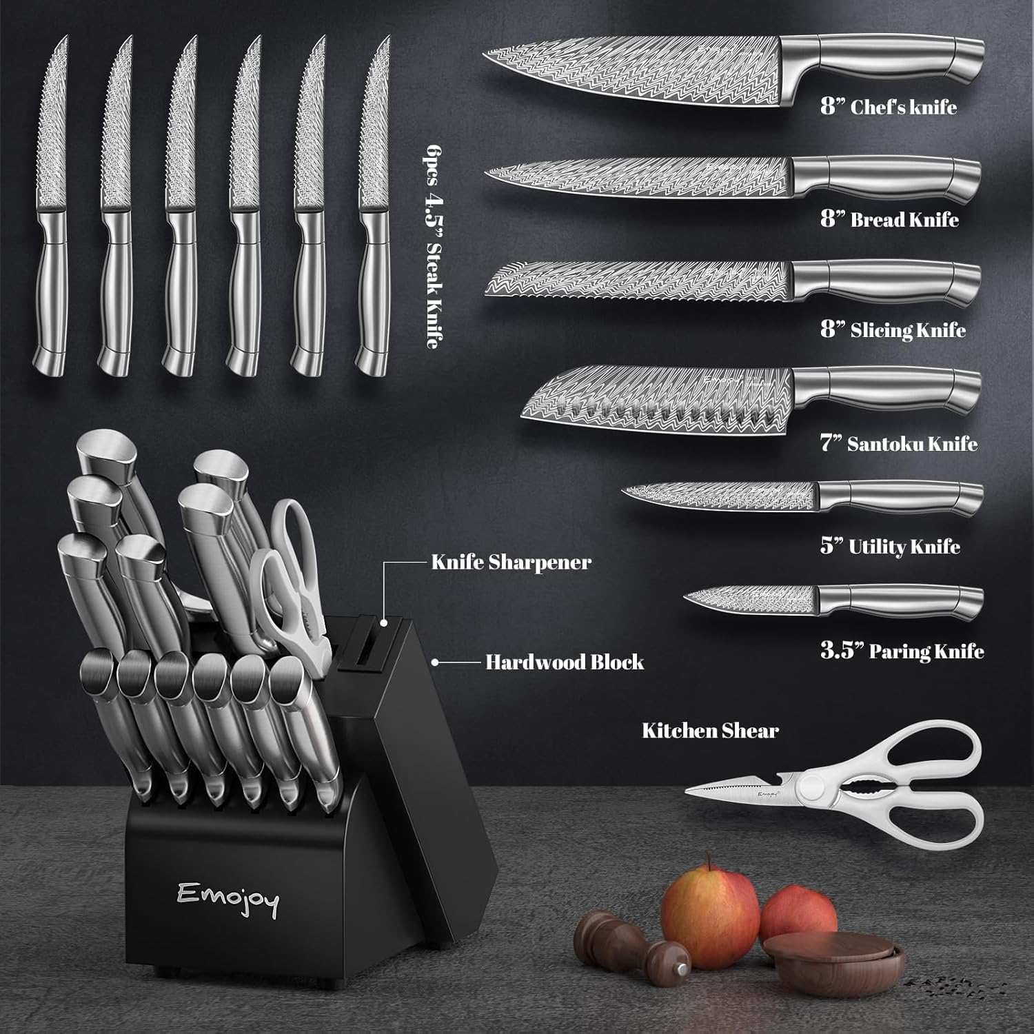 Perfect 15-Piece Knife Set with Block for Home Kitchen
