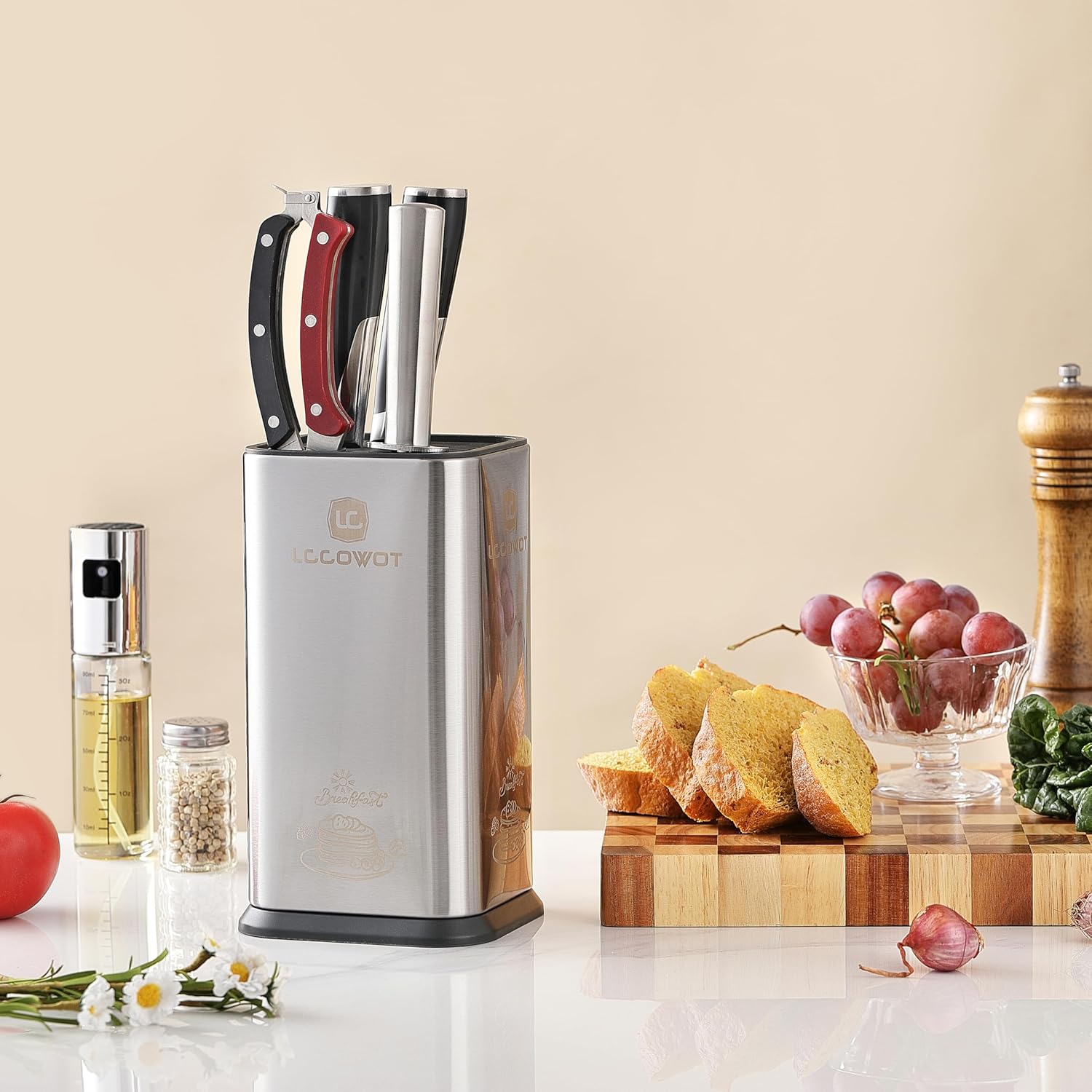 Lccowot Space-Saving Stainless Steel Knife Block