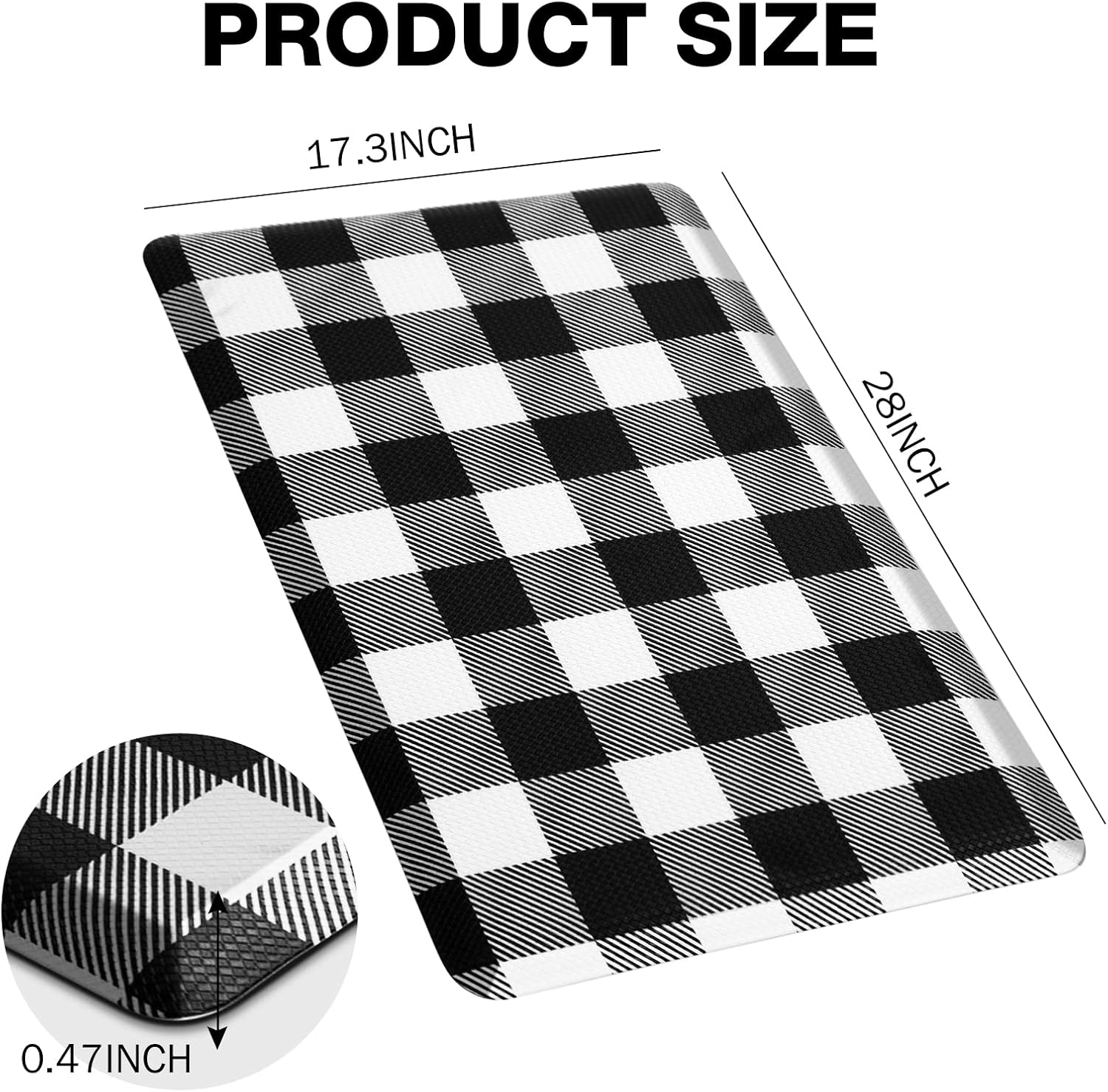 MAYHMYO Anti Fatigue Kitchen Mat 173x28 Black White Buffalo Plaid