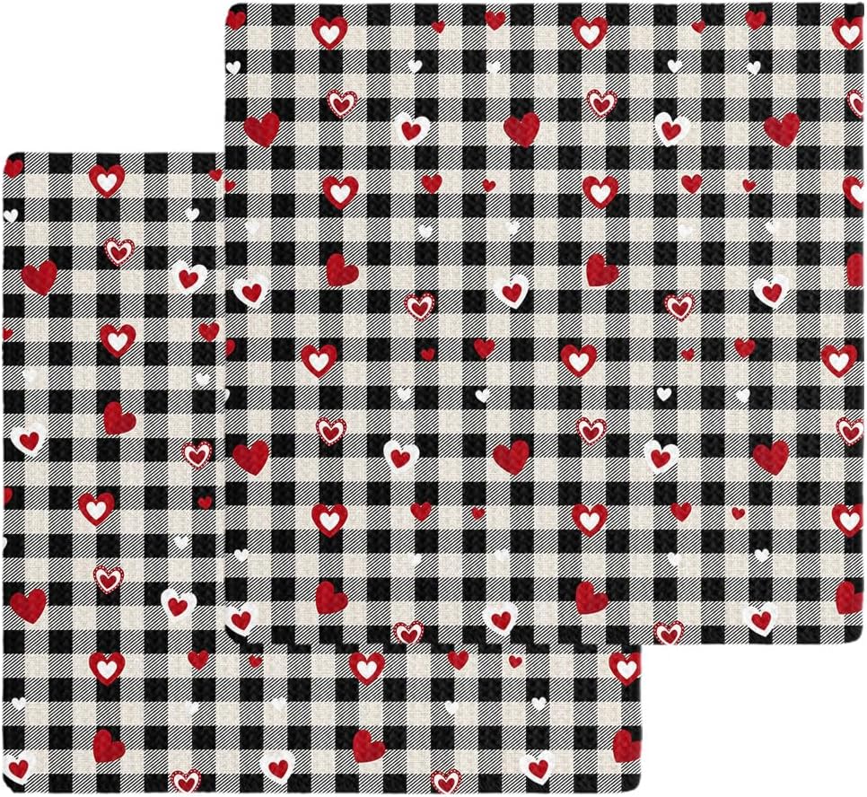 Rustic Plaid Black Waffle Kitchen Towels Set - 2
