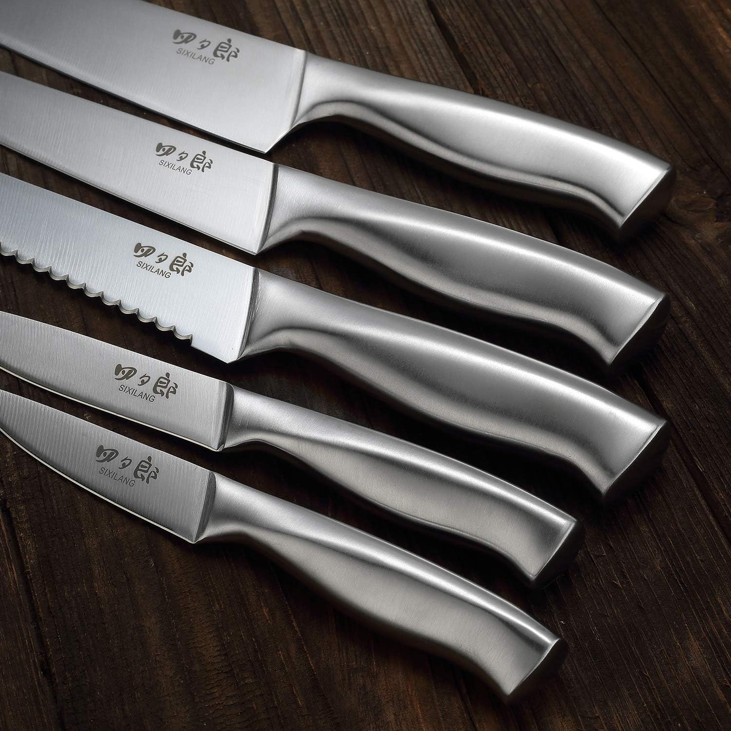 SIXILANG 8-Piece German Stainless Steel Knife Set with Oak Wooden Block