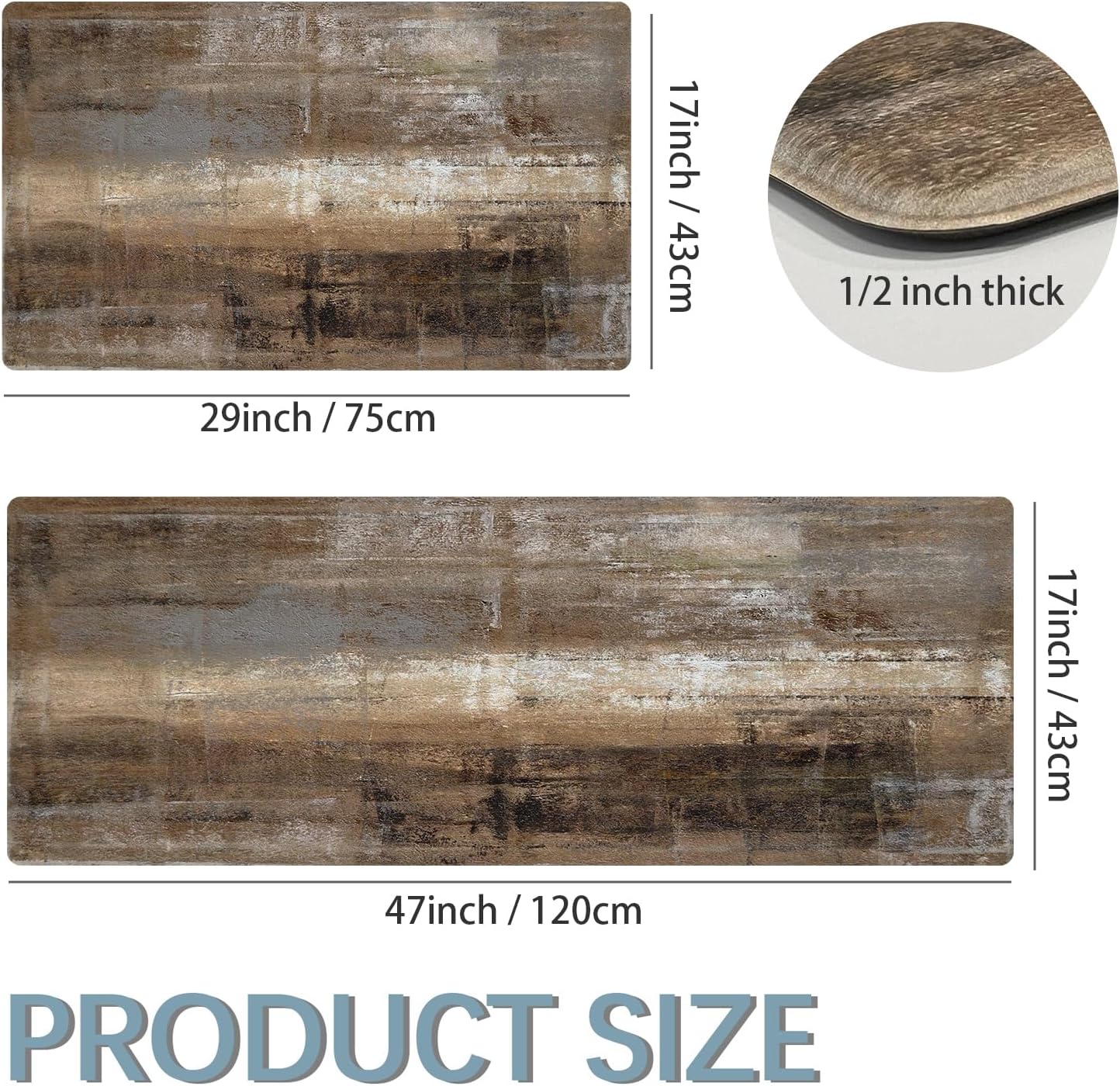 Double Anti-Fatigue Kitchen Mat Set - taupe abstract art non-slip waterproof