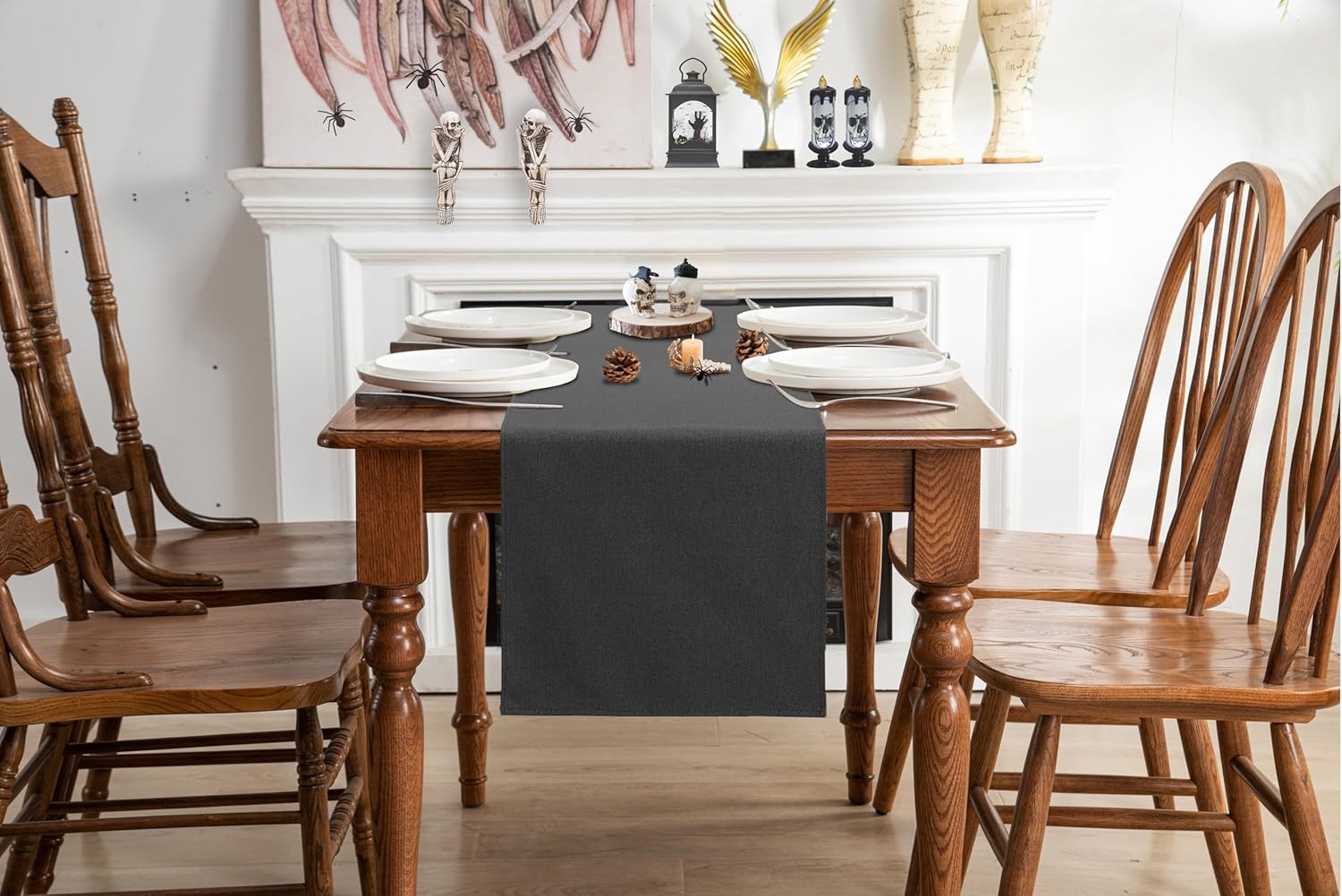 Black Grey 13x36 Table Runner Cotton Linen Farmhouse Style for Home Kitchen