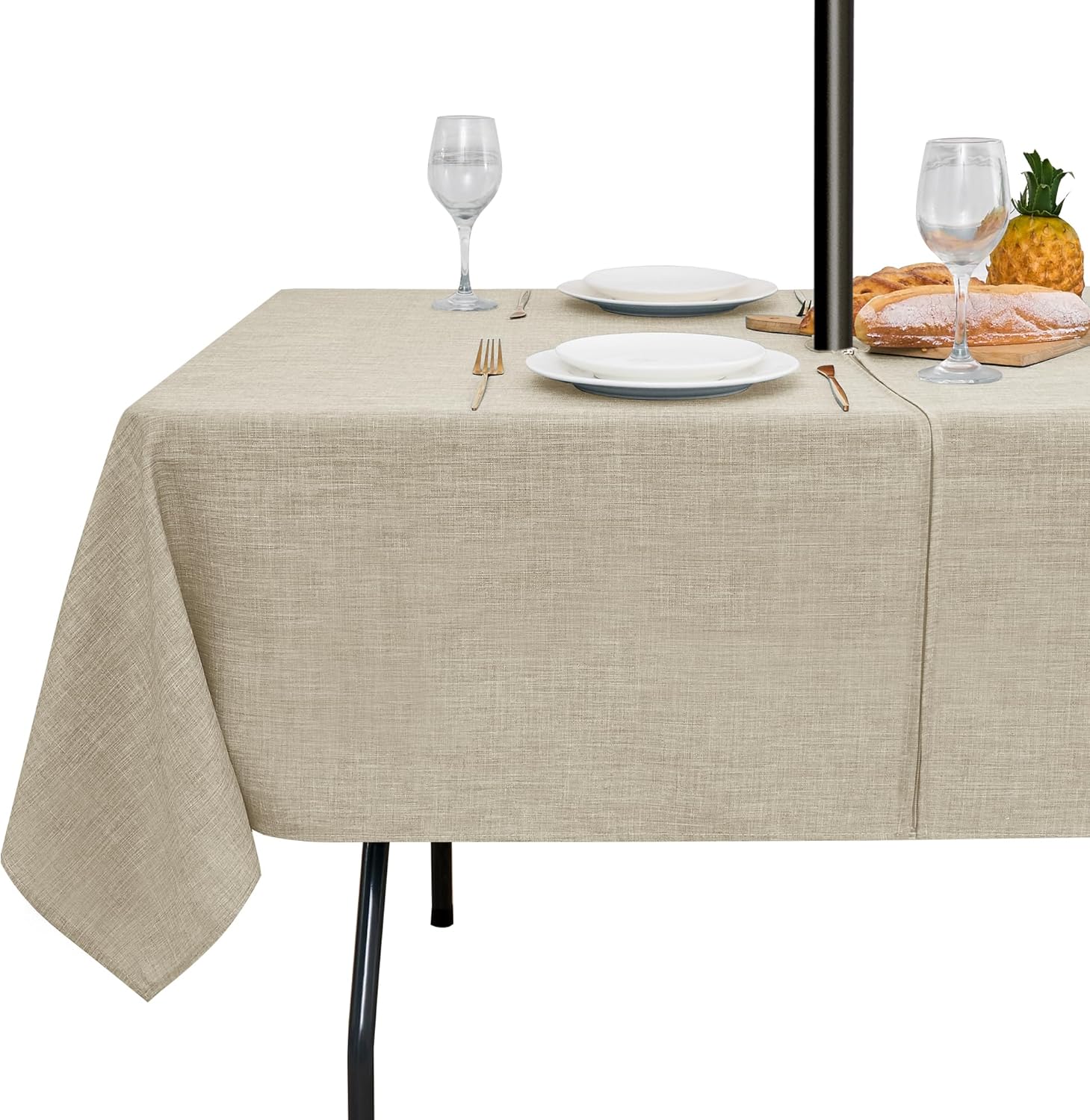 LUSHVIDA Outdoor Tablecloth with Umbrella - Durable and Water-Resistant