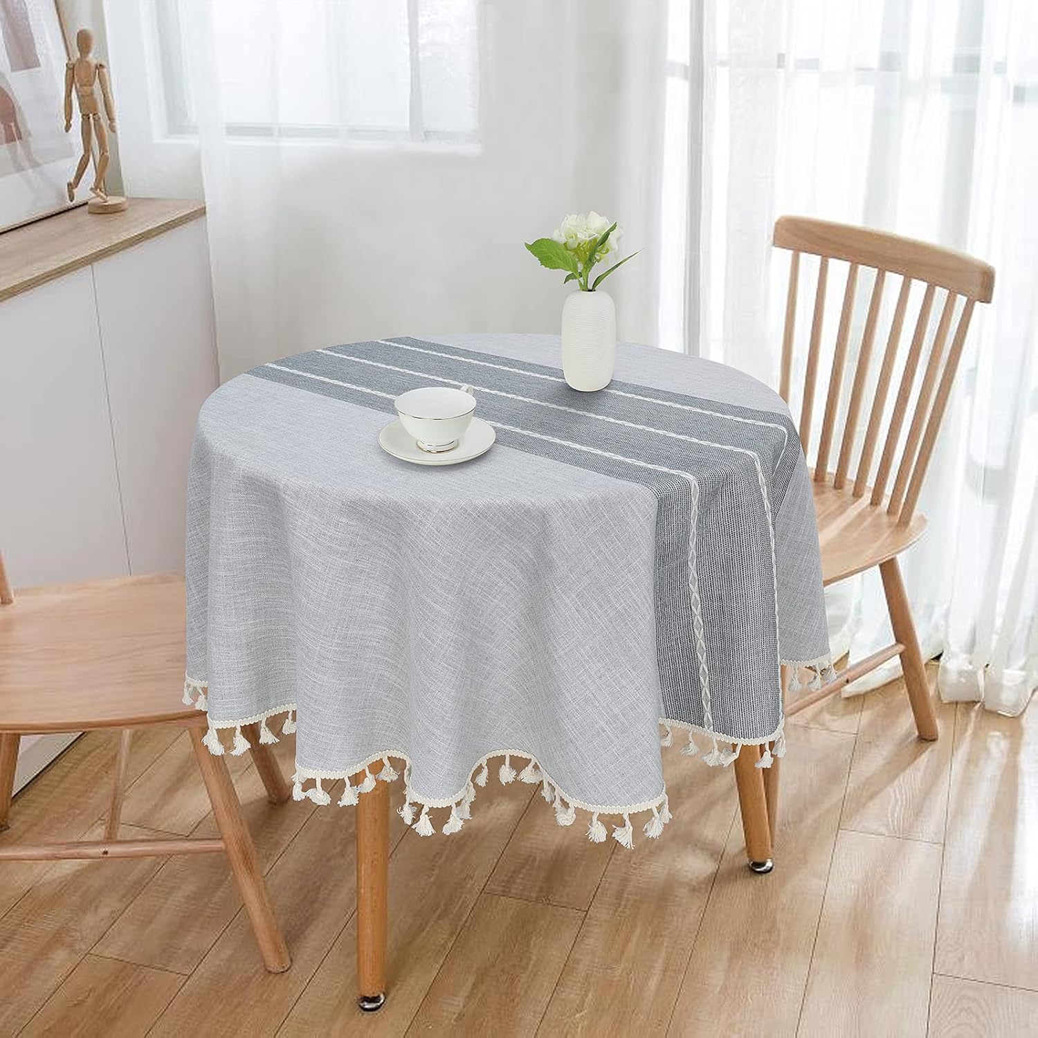 Vonabem 60-inch Round Tablecloth with Tassel Durable Stylish for Kitchen Dining