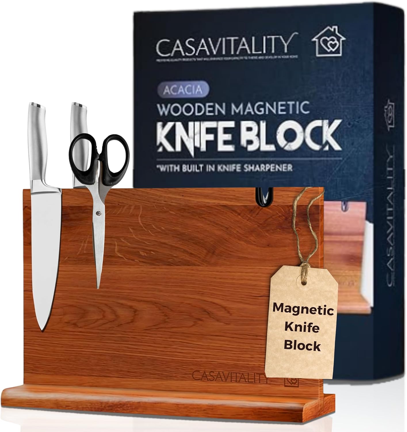 Elegant Acacia Magnetic Knife Block