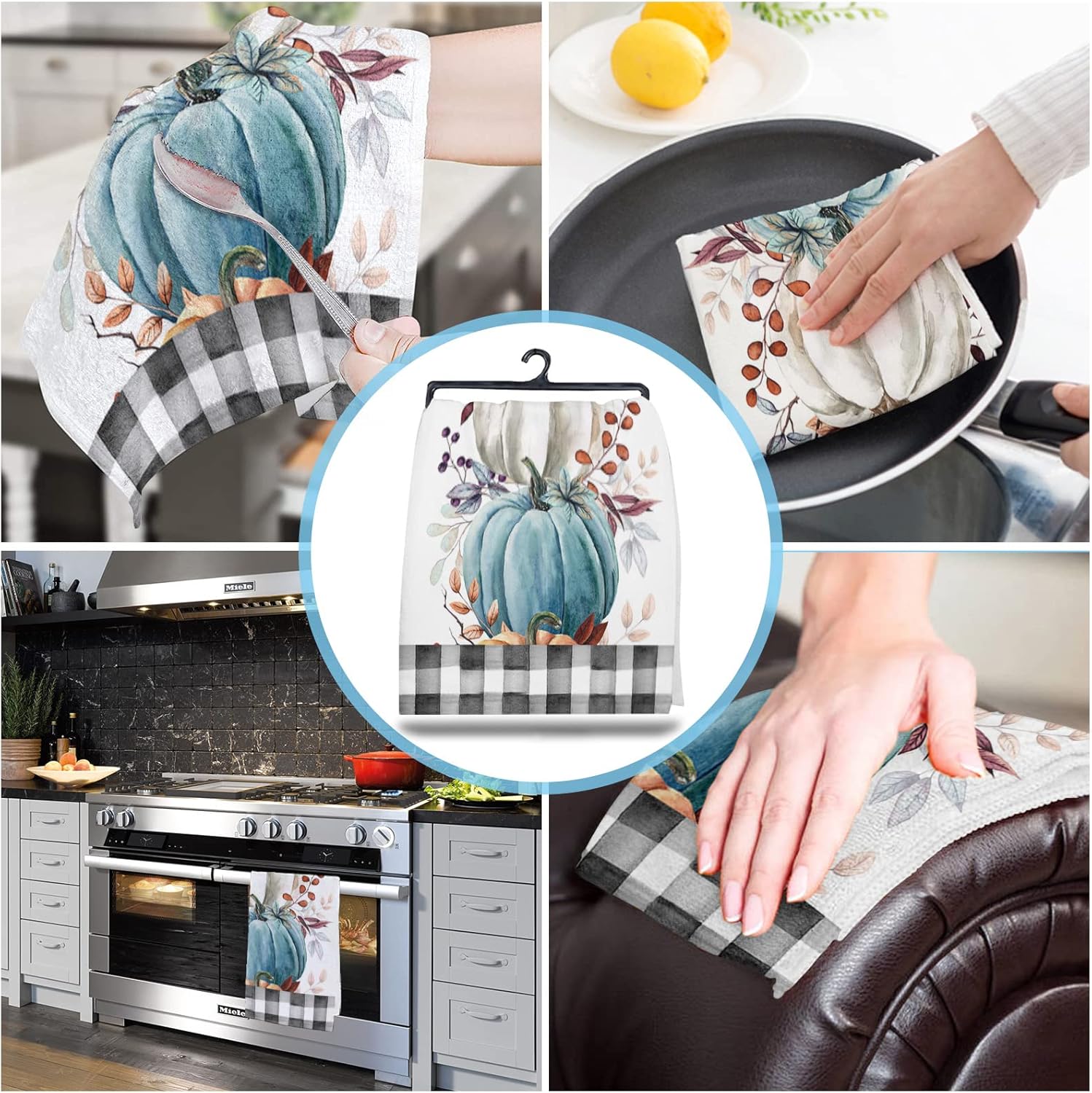 Pumpkin Plaid Kitchen Towel Quick Dry Eco-Friendly 18x28