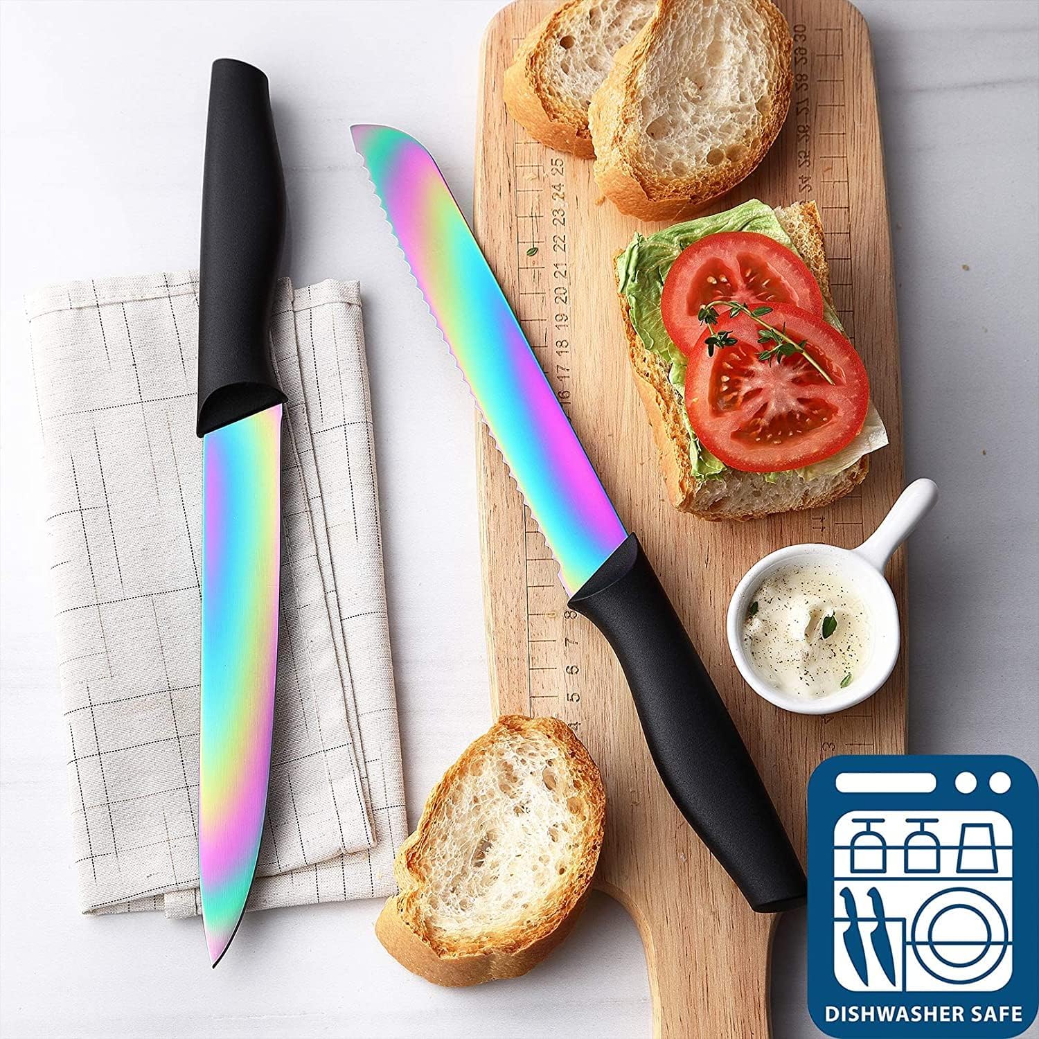 Marco Almond 14-Piece Rainbow Knife Block Set