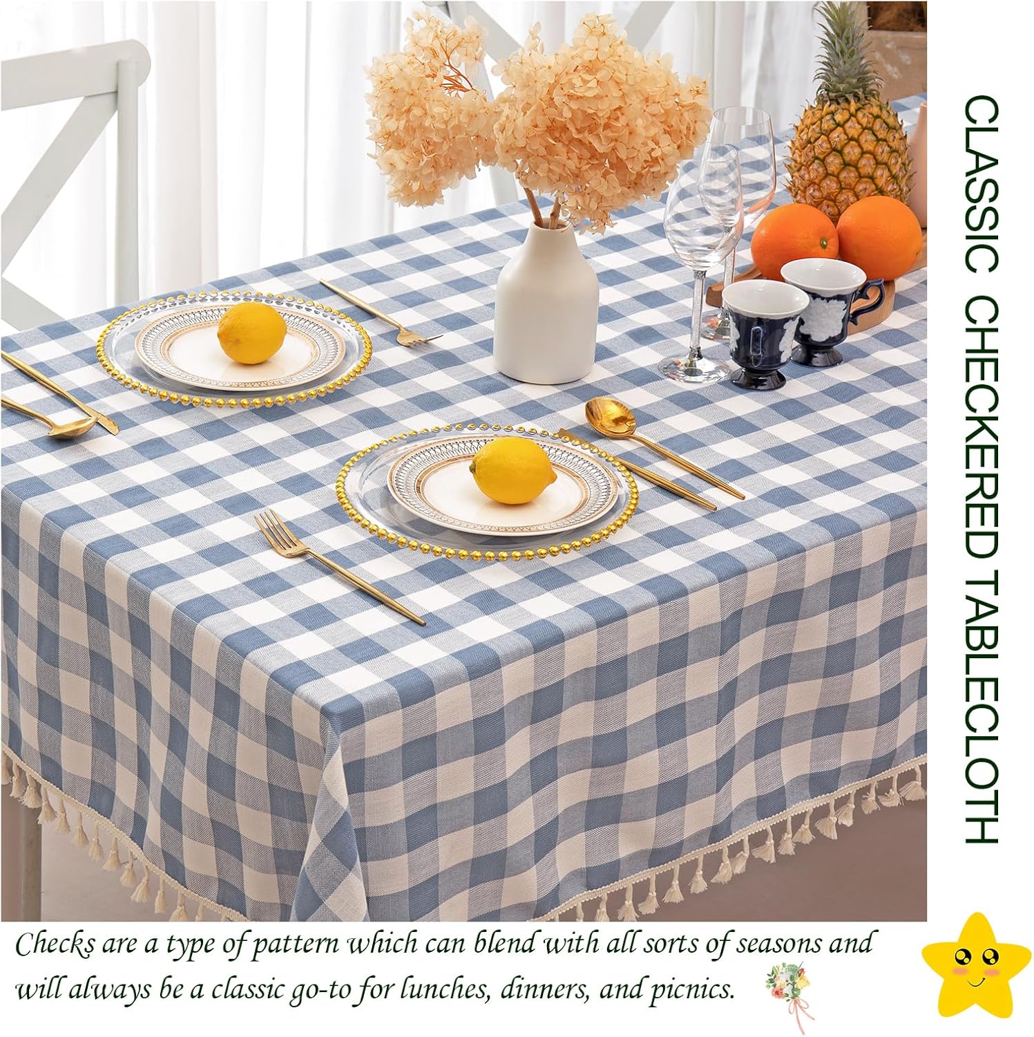 Midsummer Breeze farmhouse checkered tablecloth